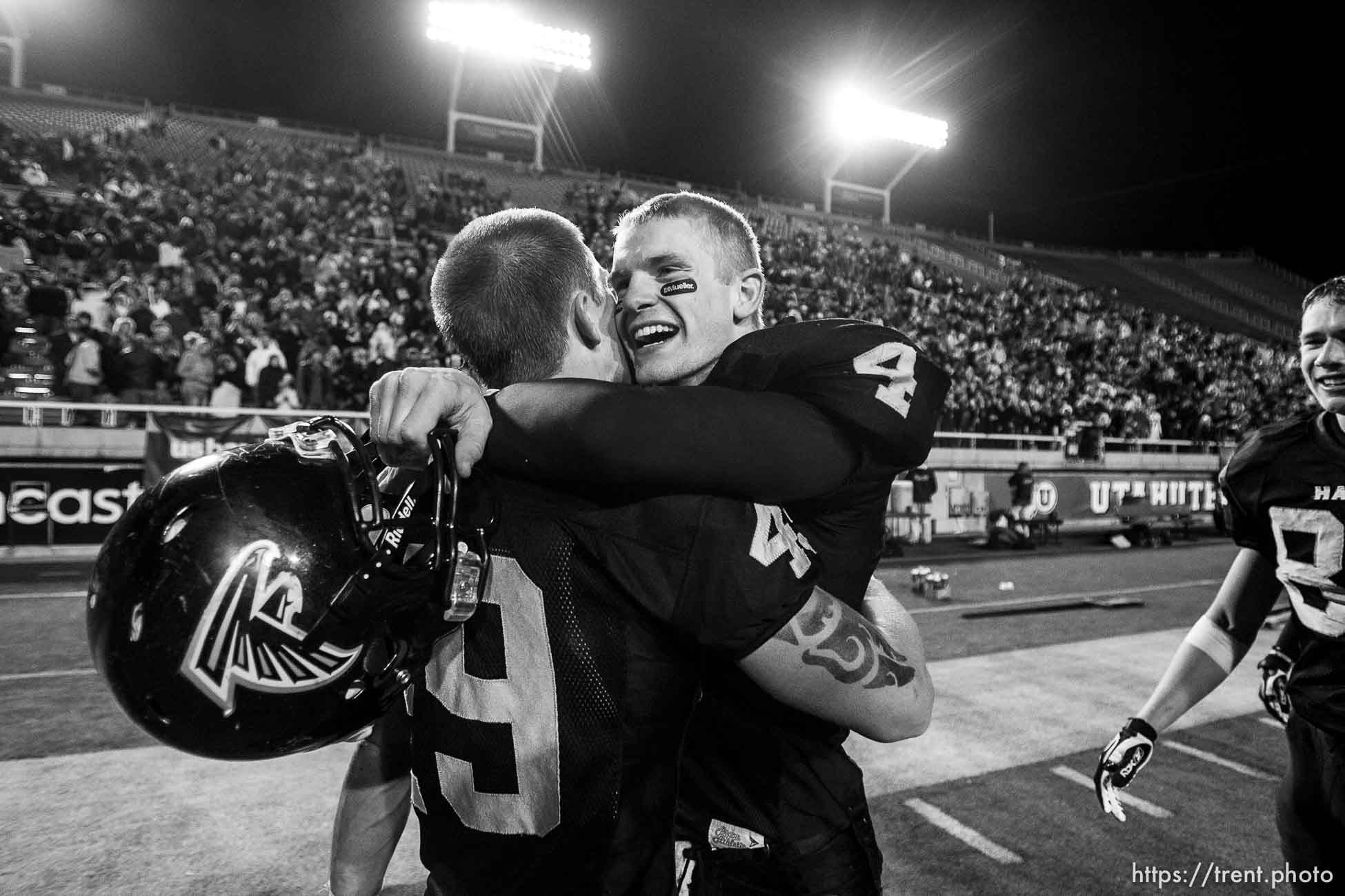 Salt Lake City - Bingham vs. Alta High School, 5A State Championship game Friday, November 21, 2008 at Rice-Eccles Stadium. Alta wins 21-17.. Friday November 21, 2008. alta's ammon olsen celebrates win,  parker hausknecht