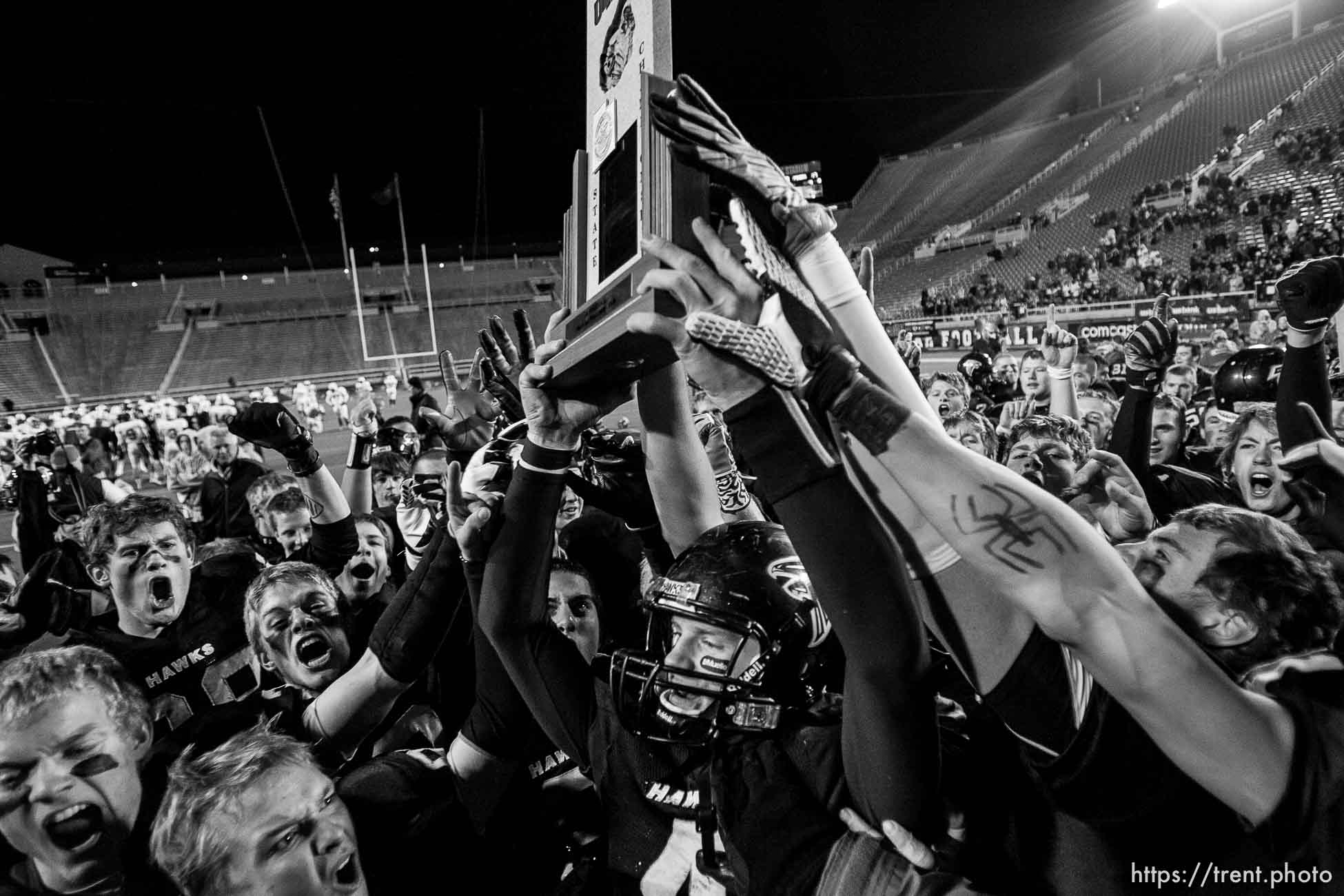 Salt Lake City - Bingham vs. Alta High School, 5A State Championship game Friday, November 21, 2008 at Rice-Eccles Stadium. Alta wins 21-17.. Friday November 21, 2008. alta's ammon olsen celebrates win,