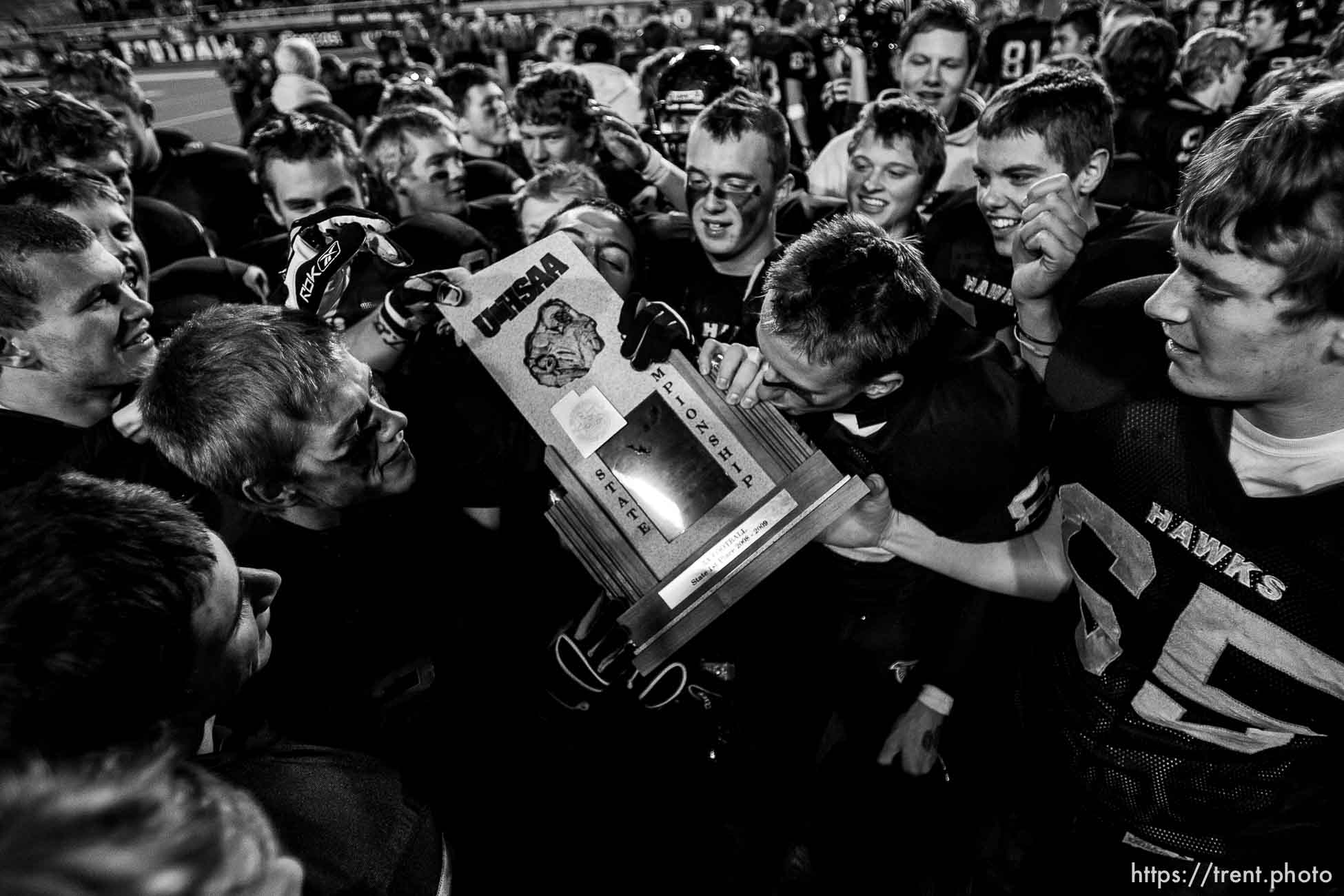 Salt Lake City - Bingham vs. Alta High School, 5A State Championship game Friday, November 21, 2008 at Rice-Eccles Stadium. Alta wins 21-17.. Friday November 21, 2008. trophy celebration