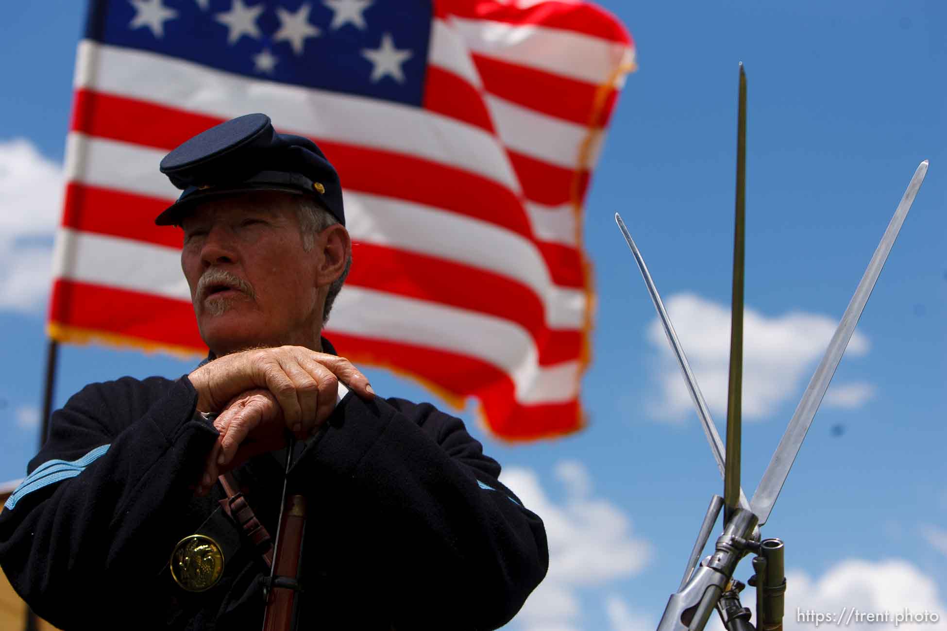 Mountain Meadows - Lynn Shackleford, a living history practitioner from Oklahoma, joined an honor guard made up of descendants of the Mountain Meadows Massacre survivors prepare for a commemoration at the site, Saturday May 30, 2009. (Shackleford is not a descendant.)