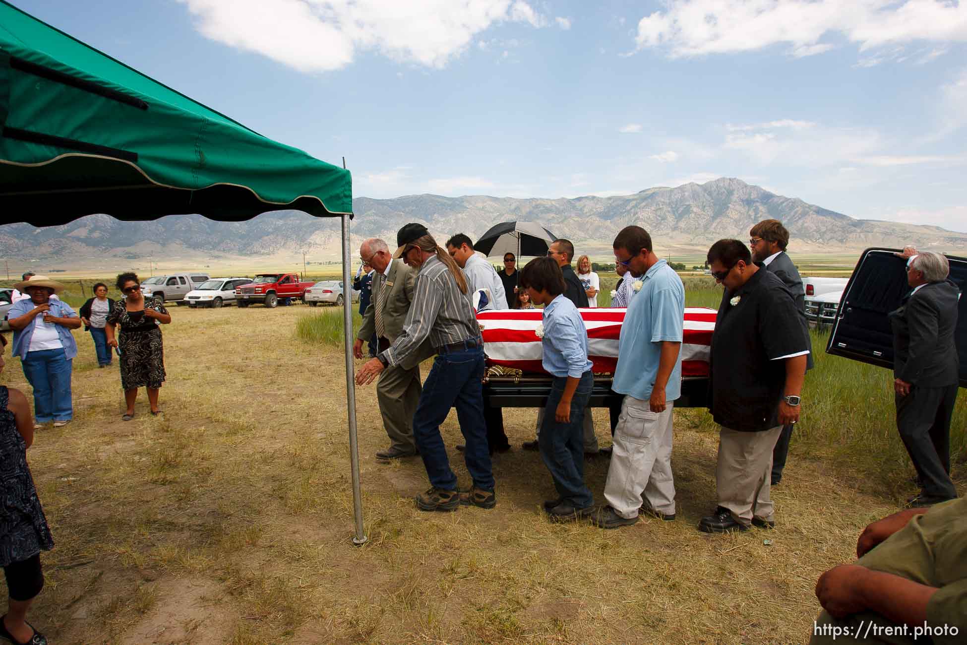 Washakie - Leland Pubigee, an elder in the Northwestern Band of the Shoshone, has died. This is the address of the North Stake Center (LDS), where his funeral will be. Leland will be buried at the Washakie Cemetery, an isolated dry patch that is part of the 400 acres the Northwestern Band has near the Idaho border, the last of its ancestral lands.  Saturday, July 18, 2009.