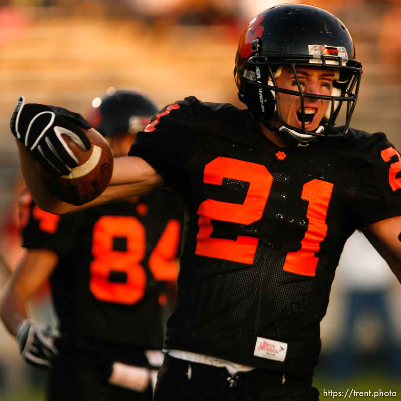 Ogden's Eric Porter celebrates his first half touchdown. Ogden vs. Logan High School football Friday, September 18 2009 in Ogden.