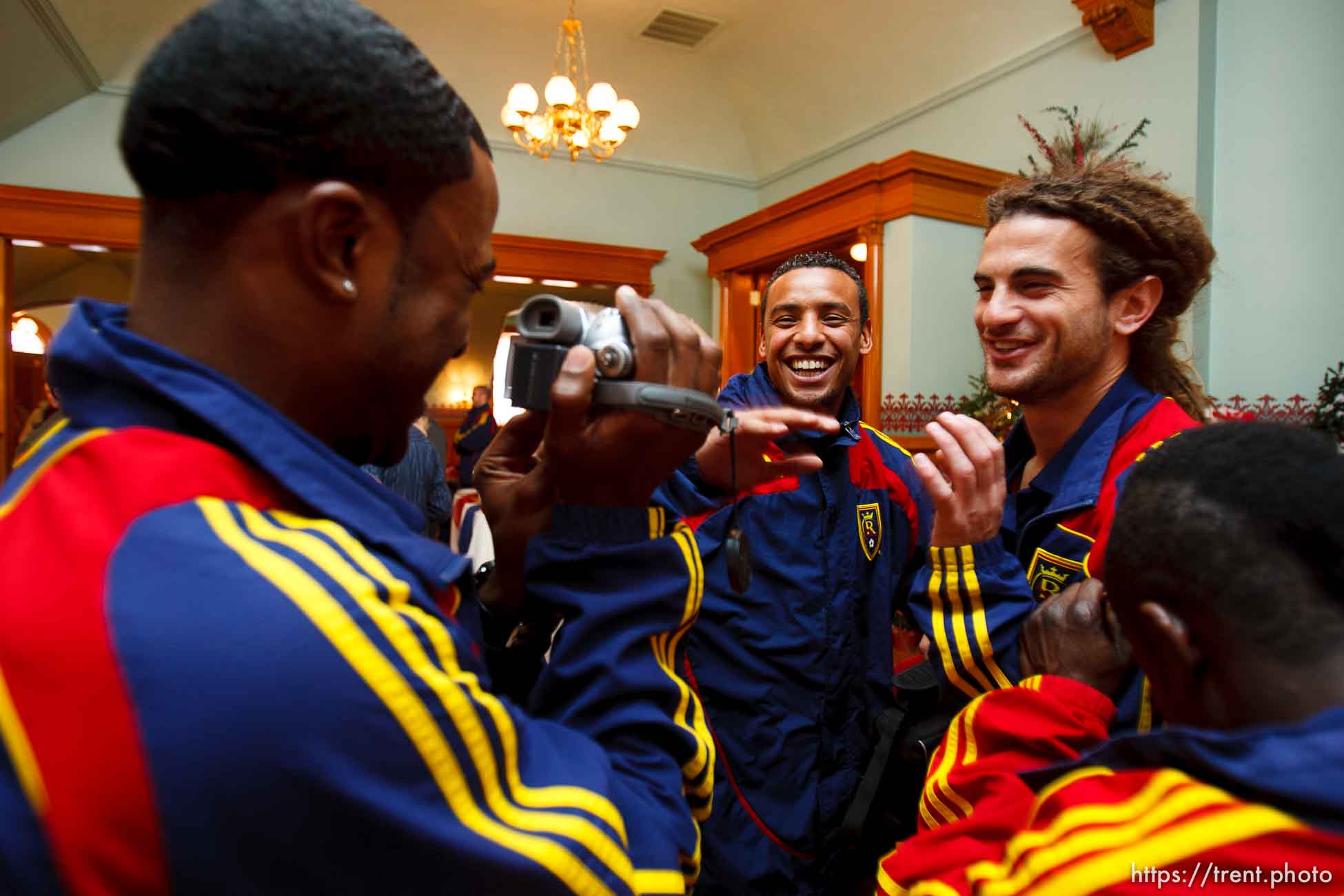 robbie findley, kyle beckerman, rachid el khalifi. Celebration for Real Salt Lake's MLS Cup win Tuesday, November 24 2009.