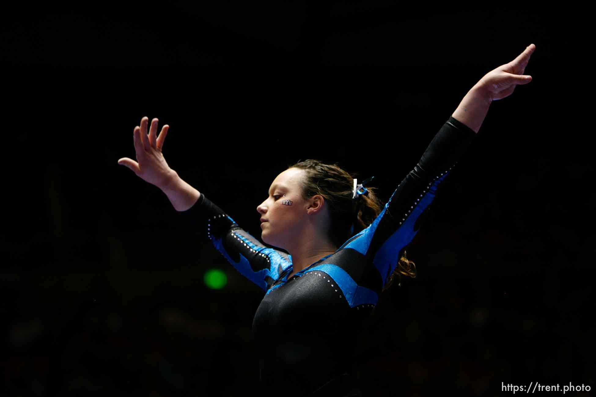 Trent Nelson  |  The Salt Lake Tribune
Salt Lake City - BYU's Krysten Koval on the beam, Utah vs. BYU college gymnastics Friday, March 26, 2010.