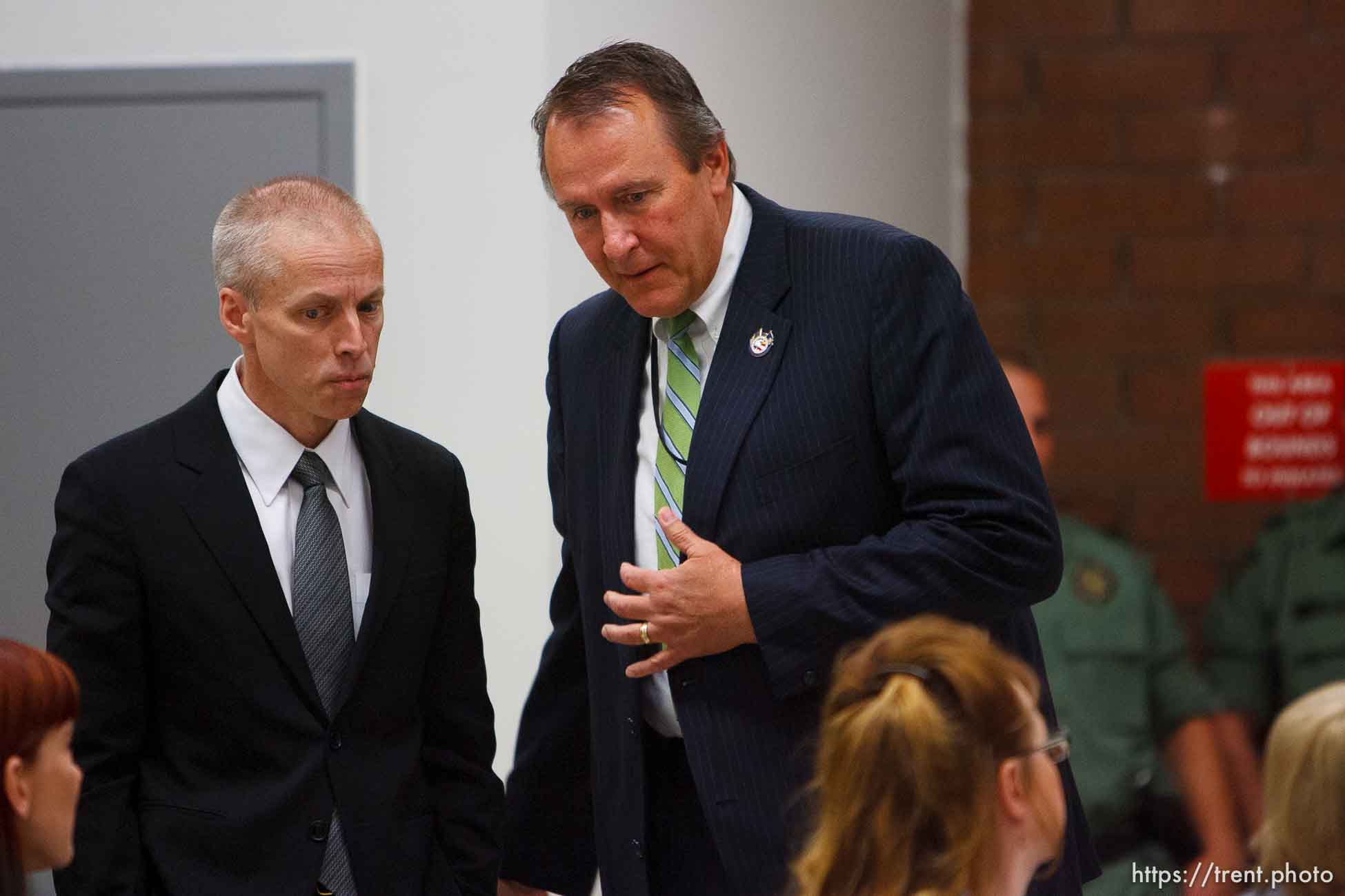 Trent Nelson  |  The Salt Lake Tribune
Draper - Utah Assistant Attorney General Tom Brunker (left) and Utah Attorney General Mark Shurtleff on the second day of a commutation hearing for death-row inmate Ronnie Lee Gardner Friday, June 11, 2010, at the Utah State Prison.