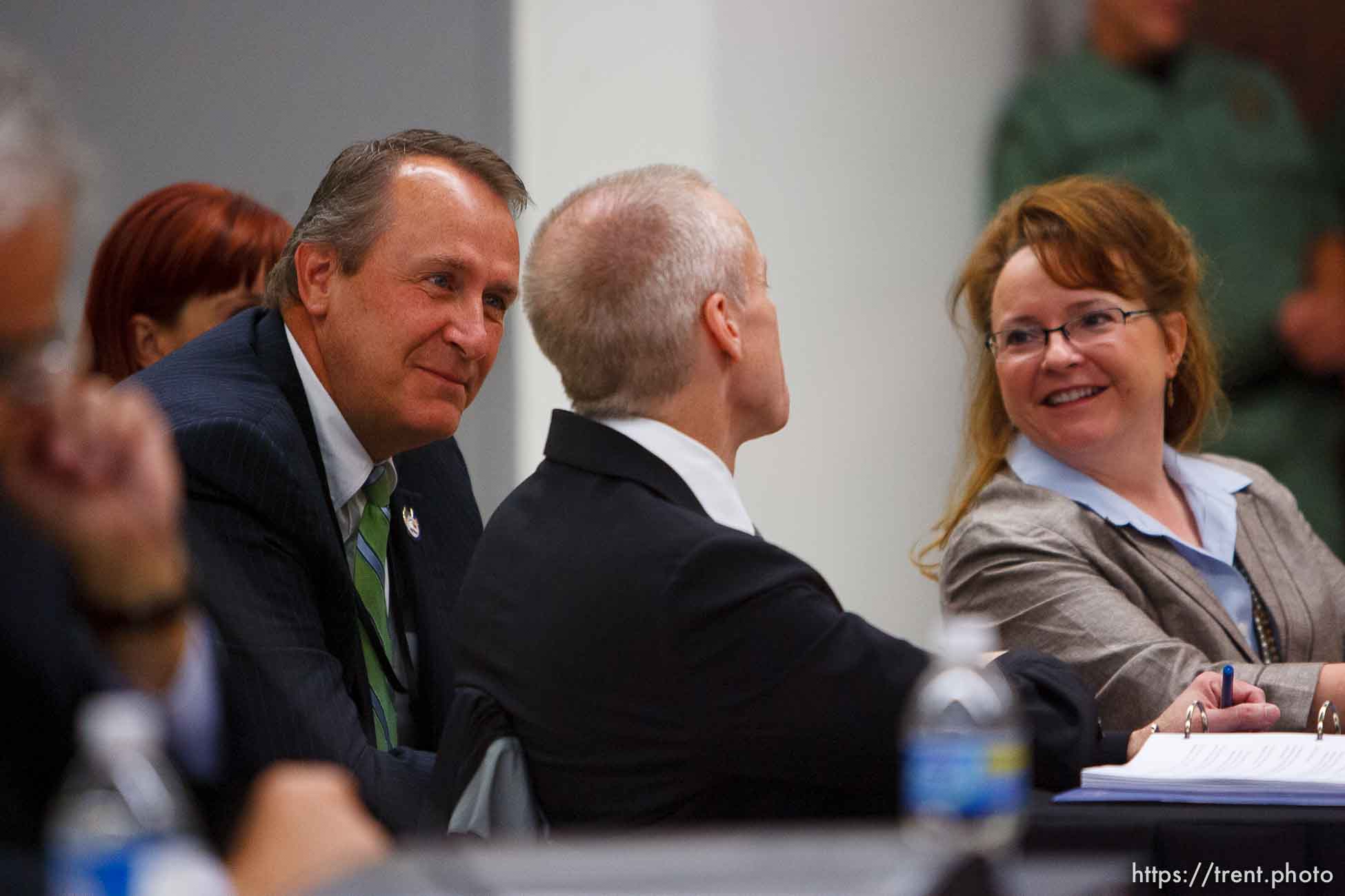 Trent Nelson  |  The Salt Lake Tribune
Draper - (left to right) Utah Attorney General Mark Shurtleff and Assistant Attorneys General Tom Brunker and Erin Riley on the second day of a commutation hearing for death-row inmate Ronnie Lee Gardner Friday, June 11, 2010, at the Utah State Prison.