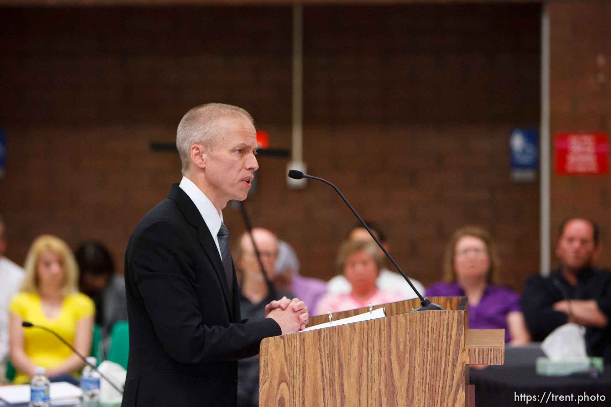 Trent Nelson  |  The Salt Lake Tribune
Draper - Utah Assistant Attorney General Tom Brunker makes his closing arguments on the second day of a commutation hearing for death-row inmate Ronnie Lee Gardner Friday, June 11, 2010, at the Utah State Prison.