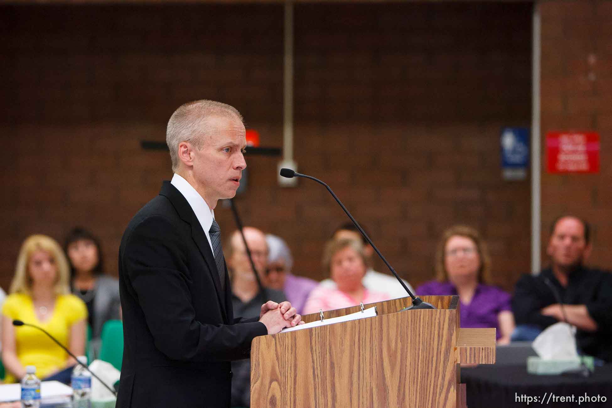 Trent Nelson  |  The Salt Lake Tribune
Draper - Utah Assistant Attorney General Tom Brunker makes his closing arguments on the second day of a commutation hearing for death-row inmate Ronnie Lee Gardner Friday, June 11, 2010, at the Utah State Prison.