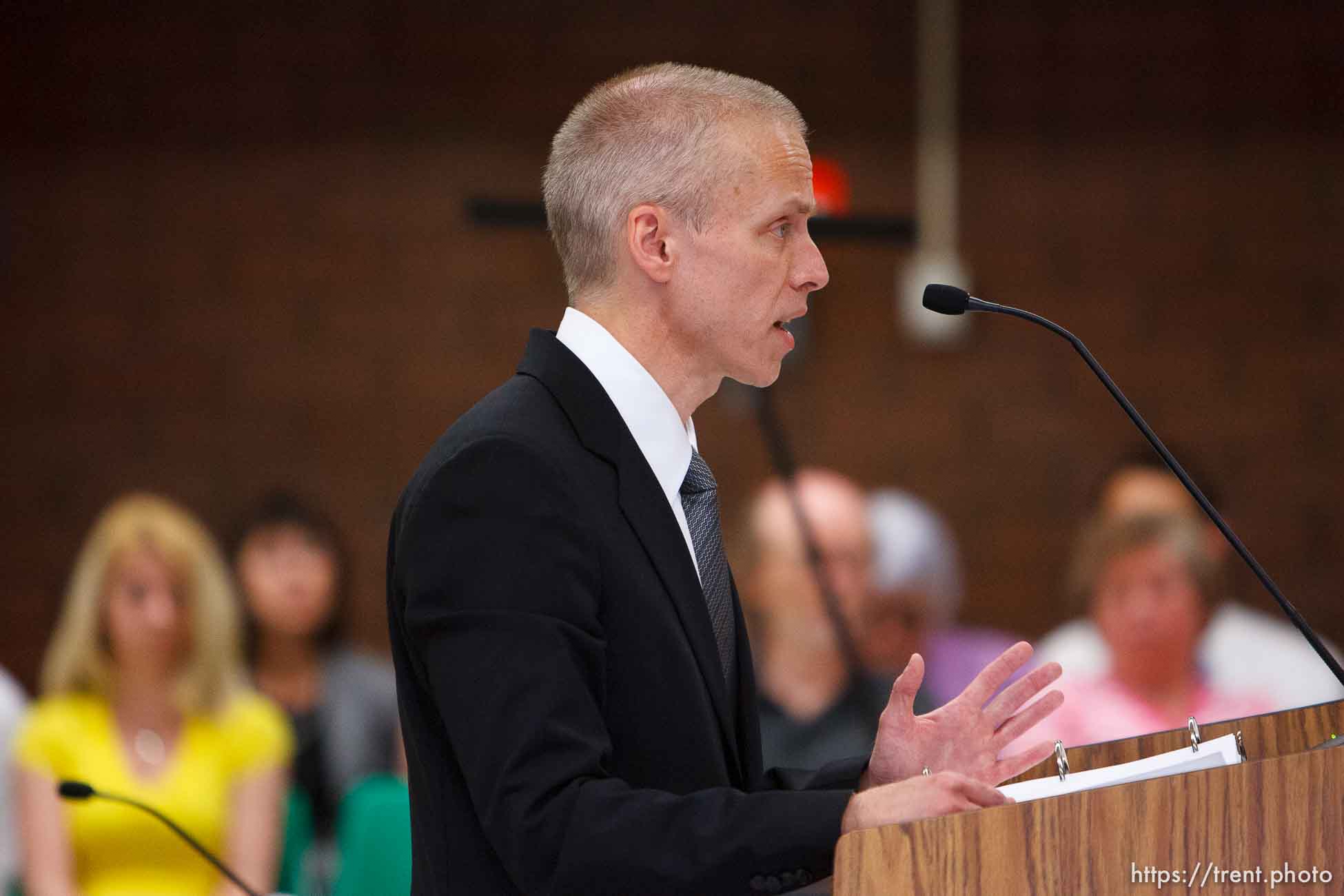 Trent Nelson  |  The Salt Lake Tribune
Draper - Utah Assistant Attorney General Tom Brunker makes his closing arguments on the second day of a commutation hearing for death-row inmate Ronnie Lee Gardner Friday, June 11, 2010, at the Utah State Prison.