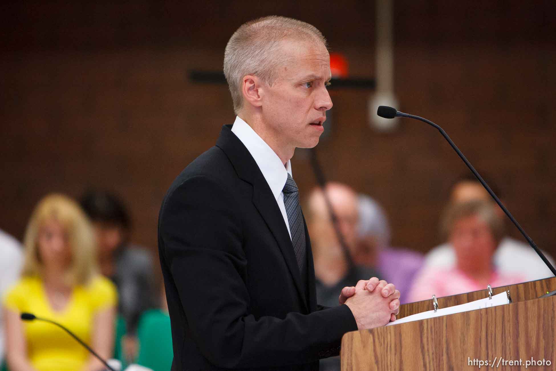 Trent Nelson  |  The Salt Lake Tribune
Draper - Utah Assistant Attorney General Tom Brunker makes his closing arguments on the second day of a commutation hearing for death-row inmate Ronnie Lee Gardner Friday, June 11, 2010, at the Utah State Prison.