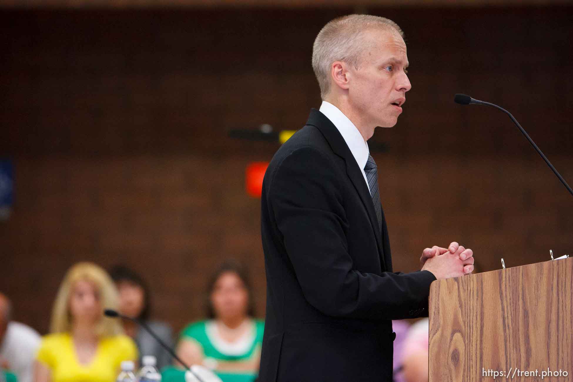 Trent Nelson  |  The Salt Lake Tribune
Draper - Utah Assistant Attorney General Tom Brunker makes his closing arguments on the second day of a commutation hearing for death-row inmate Ronnie Lee Gardner Friday, June 11, 2010, at the Utah State Prison.