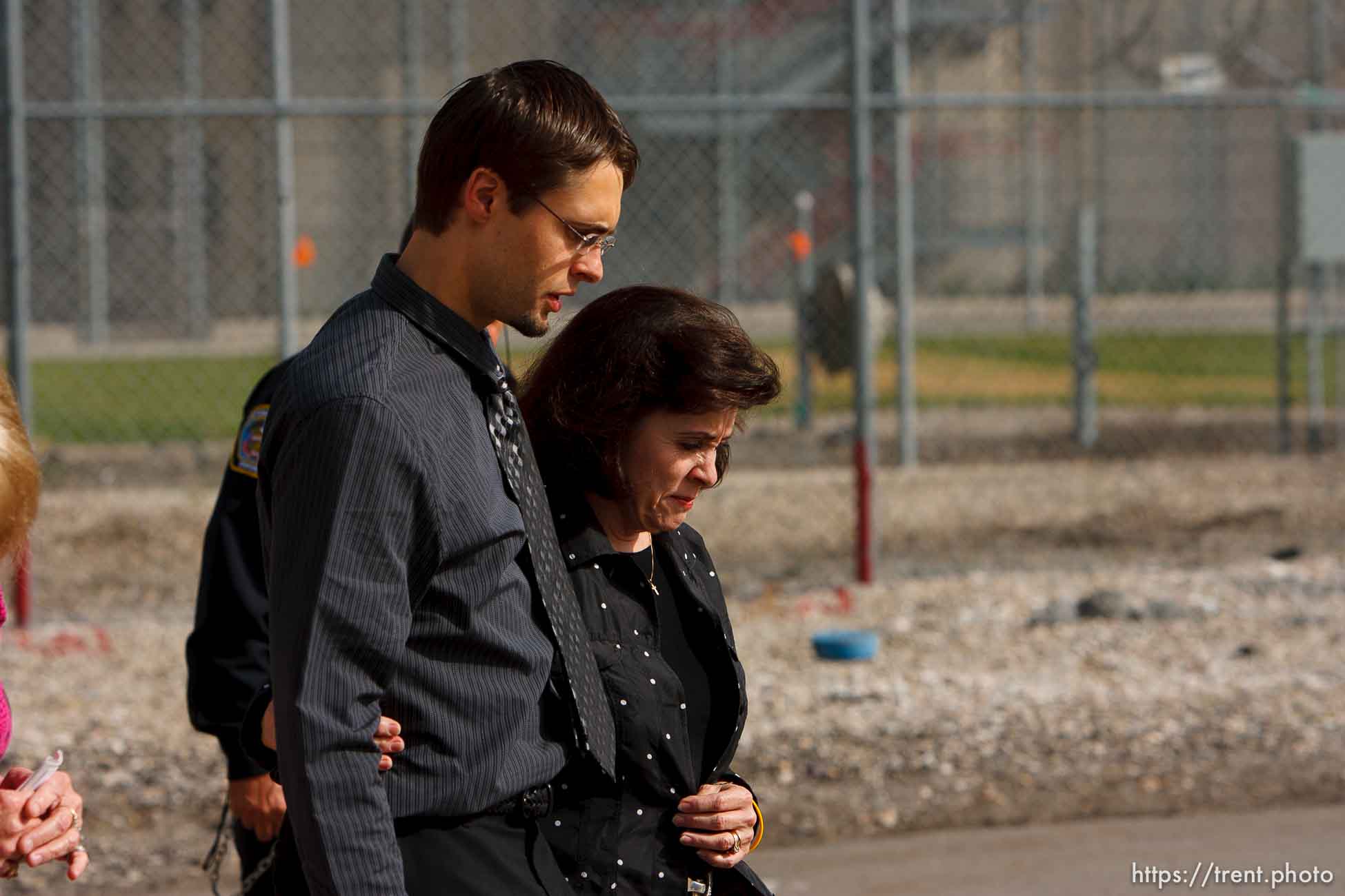 Trent Nelson  |  The Salt Lake Tribune
Draper - The Utah Board of Pardons and Parole announced their unanimous decision to deny Ronnie Lee Gardner's request for commutation Monday, June 14, 2010. He is scheduled to be executed by firing squad Friday. Kathy Potter, widow of Gardner victim Melvyn J. Otterstrom, outside the prison following the decision with her son Jason Otterstrom.