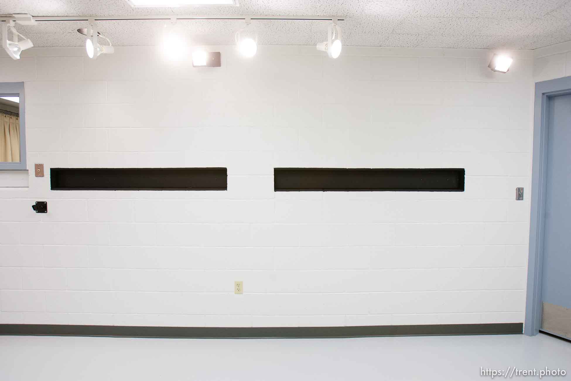 Trent Nelson  |  The Salt Lake Tribune
Draper - The execution chamber at the Utah State Prison after Ronnie Lee Gardner was executed by firing squad Friday, June 18, 2010. Four bullet holes are visible in the wood panel behind the chair. Gardner was convicted of aggravated murder, a capital felony, in 1985.