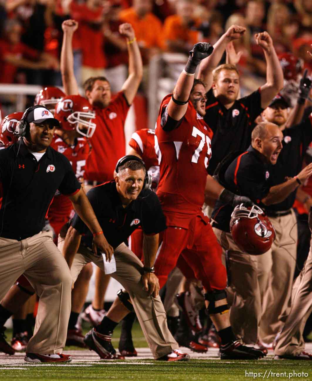 Trent Nelson  |  The Salt Lake Tribune
Utah Coach Kyle Whittingham watches the winning kick in overtime as the University of Utah defeats Pitt 27-24 in overtime, college football, Thursday, September 2, 2010 at Rice-Eccles Stadium in Salt Lake City.