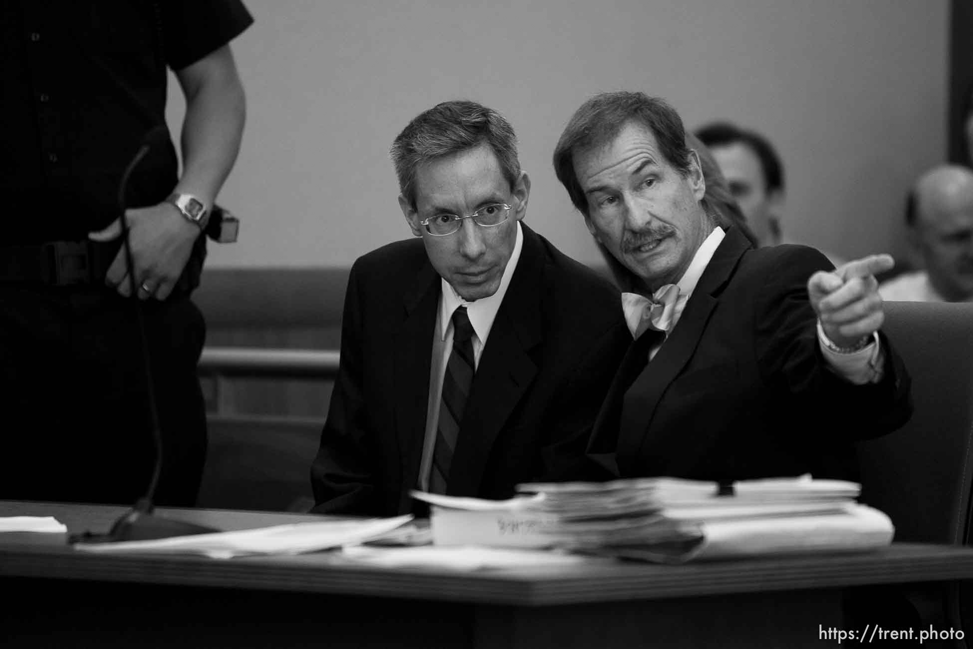 Trent Nelson  |  The Salt Lake Tribune
Warren Jeffs, leader of the FLDS Church, appeared before Judge Terry Christiansen in Third District Court  Tuesday, September 7, 2010 in West Jordan, Utah. At right is his attorney Walter Bugden.