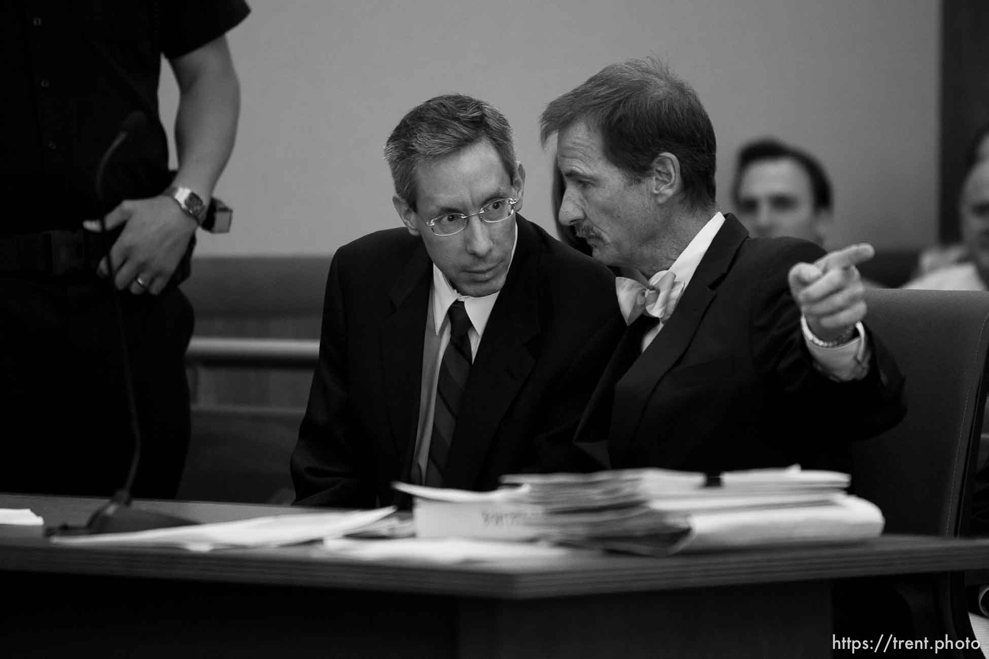 Trent Nelson  |  The Salt Lake Tribune
Warren Jeffs, leader of the FLDS Church, appeared before Judge Terry Christiansen in Third District Court  Tuesday, September 7, 2010 in West Jordan, Utah. At right is his attorney Walter Bugden.