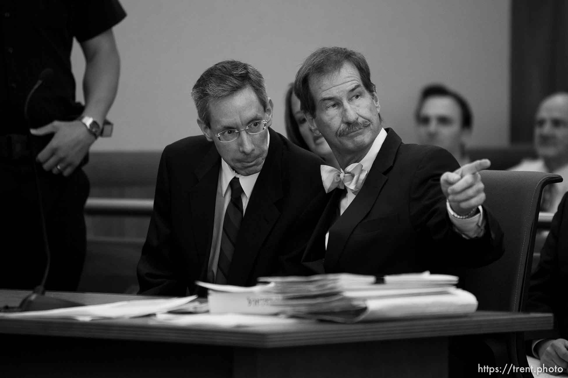 Trent Nelson  |  The Salt Lake Tribune
Warren Jeffs, leader of the FLDS Church, appeared before Judge Terry Christiansen in Third District Court  Tuesday, September 7, 2010 in West Jordan, Utah. At right is his attorney Walter Bugden.