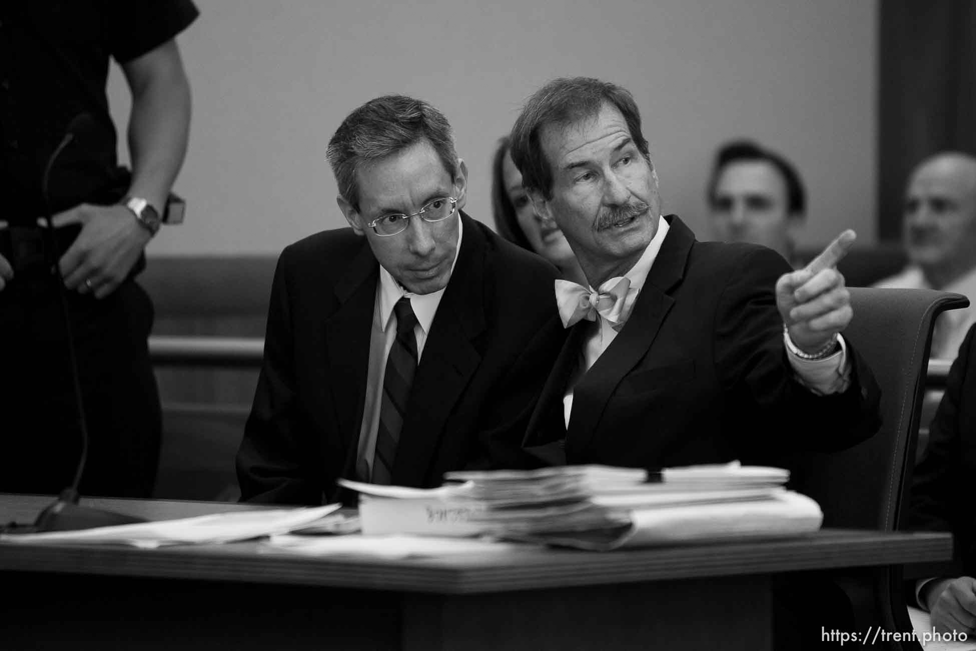 Trent Nelson  |  The Salt Lake Tribune
Warren Jeffs, leader of the FLDS Church, appeared before Judge Terry Christiansen in Third District Court  Tuesday, September 7, 2010 in West Jordan, Utah. At right is his attorney Walter Bugden.