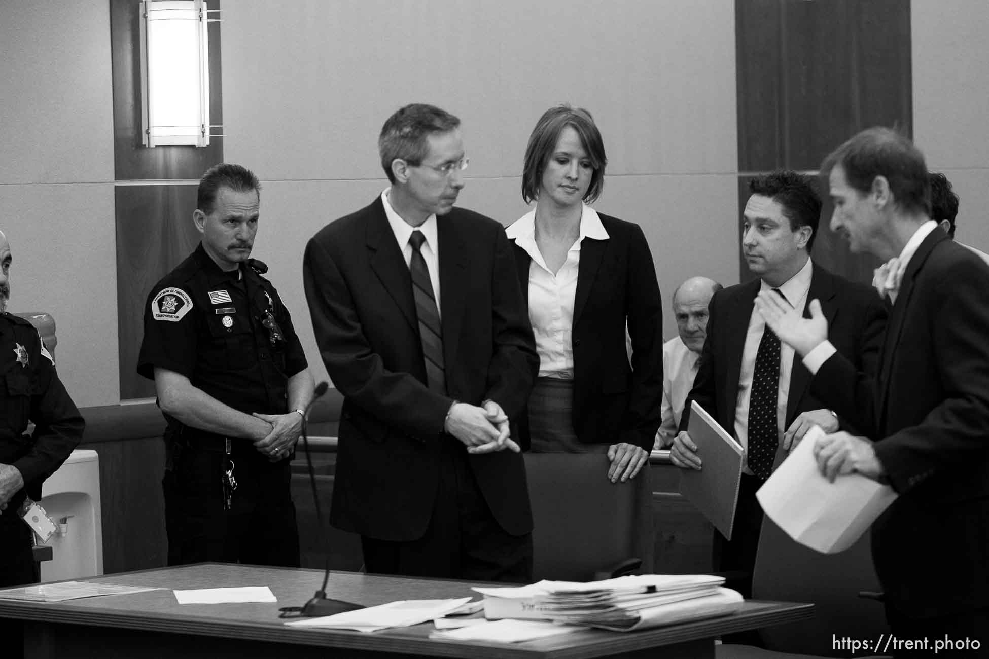 Trent Nelson  |  The Salt Lake Tribune
Warren Jeffs, leader of the FLDS Church, appeared before Judge Terry Christiansen in Third District Court  Tuesday, September 7, 2010 in West Jordan, Utah. At right is his attorney Tara Isaacson and Walter Bugden