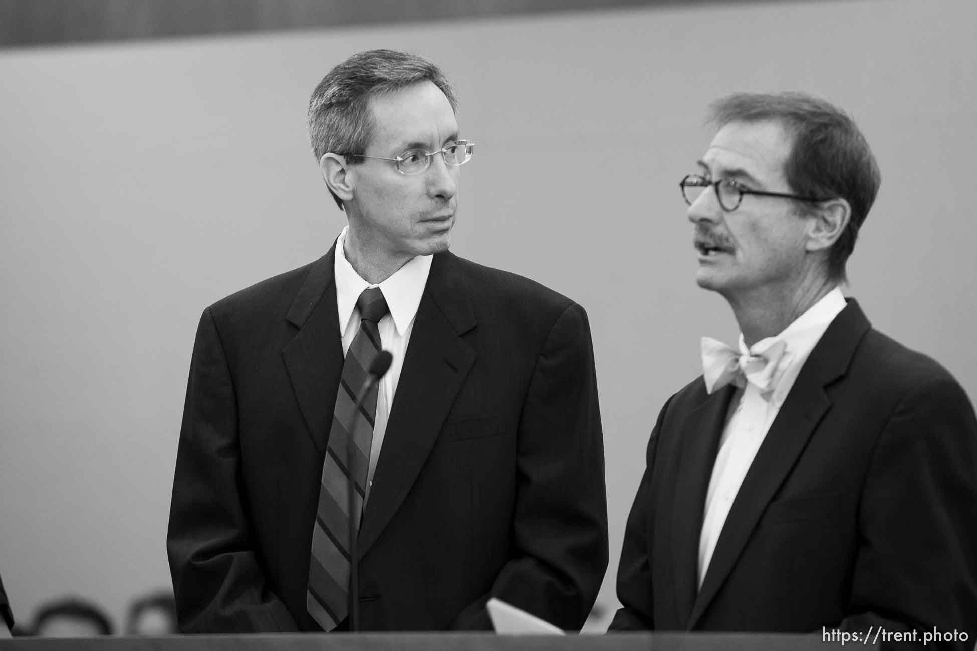 Trent Nelson  |  The Salt Lake Tribune
Warren Jeffs, leader of the FLDS Church, appeared before Judge Terry Christiansen in Third District Court  Tuesday, September 7, 2010 in West Jordan, Utah. At right is his attorney Walter Bugden.