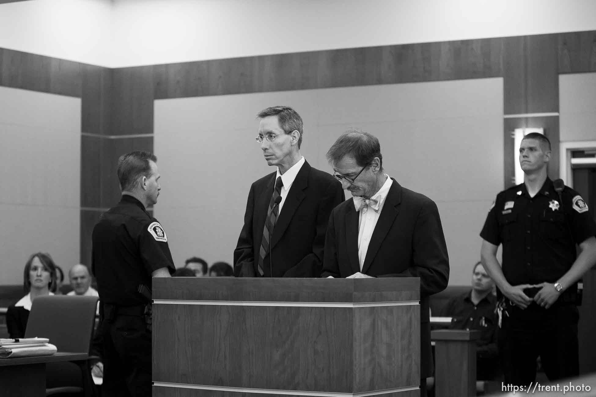 Trent Nelson  |  The Salt Lake Tribune
Warren Jeffs, leader of the FLDS Church, appeared before Judge Terry Christiansen in Third District Court  Tuesday, September 7, 2010 in West Jordan, Utah. At right is his attorney Walter Bugden.