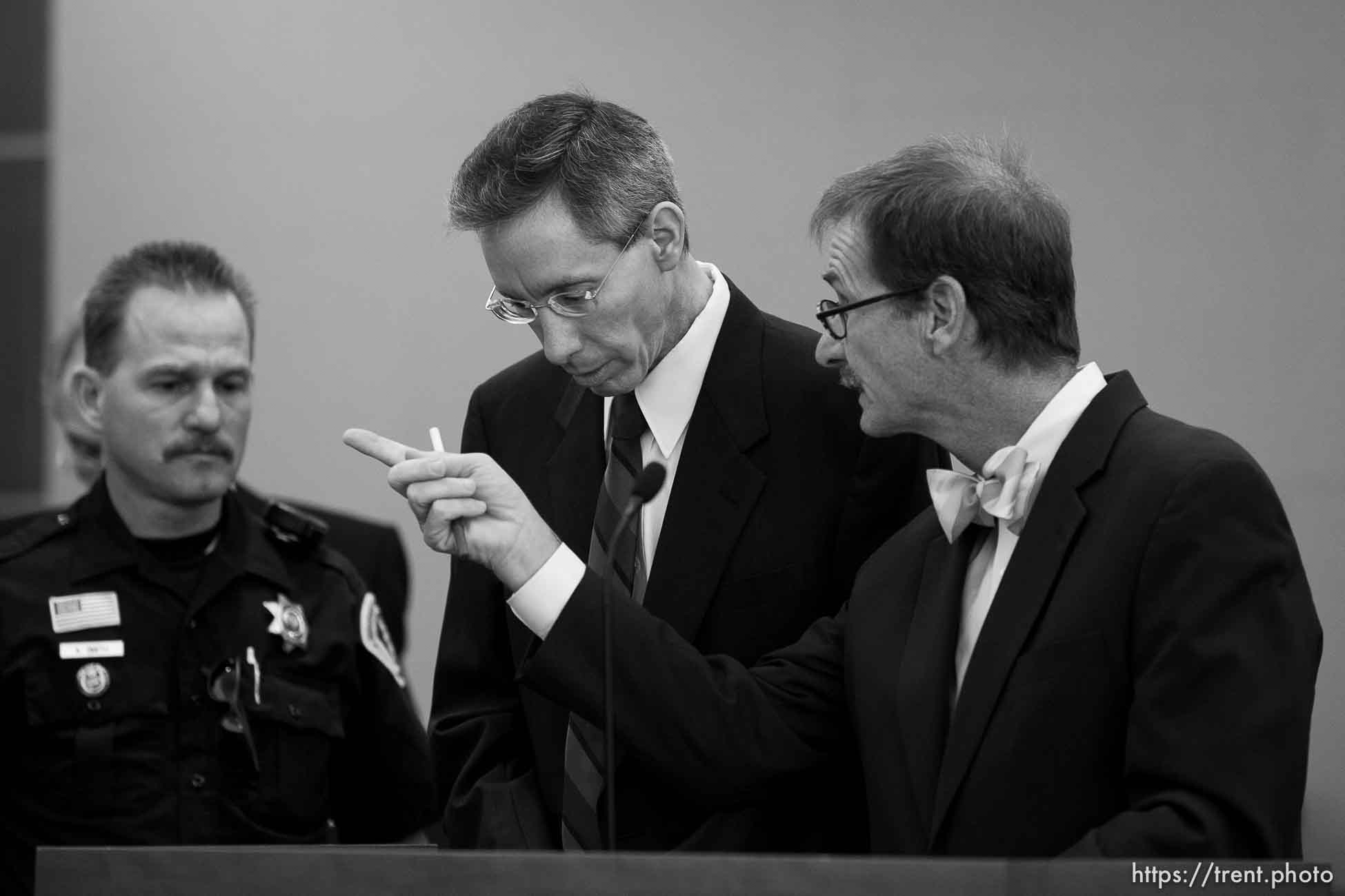 Trent Nelson  |  The Salt Lake Tribune
Warren Jeffs, leader of the FLDS Church, appeared before Judge Terry Christiansen in Third District Court  Tuesday, September 7, 2010 in West Jordan, Utah. At right is his attorney Walter Bugden.