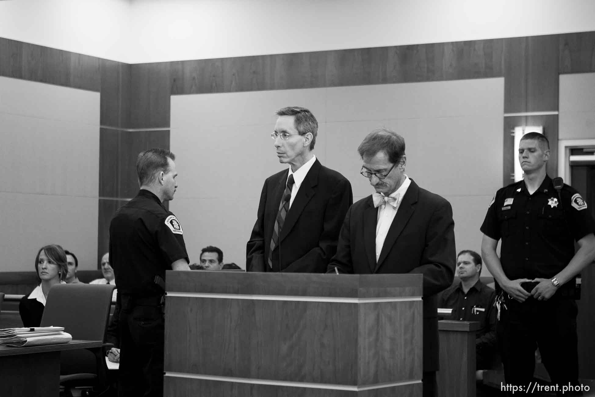 Trent Nelson  |  The Salt Lake Tribune
Warren Jeffs, leader of the FLDS Church, appeared before Judge Terry Christiansen in Third District Court  Tuesday, September 7, 2010 in West Jordan, Utah. At right is his attorney Walter Bugden.