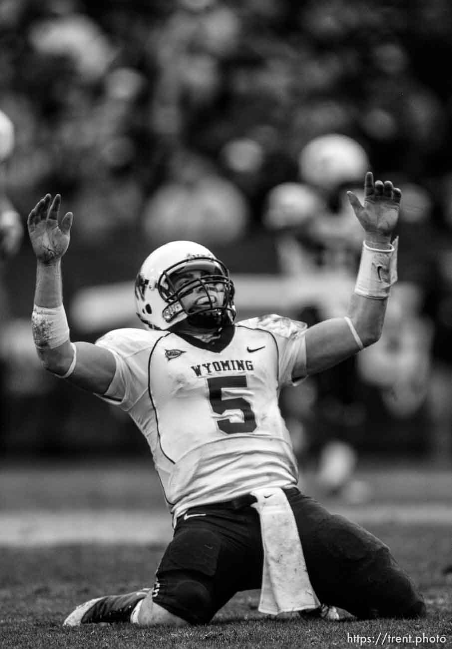 Trent Nelson  |  The Salt Lake Tribune
Wyoming quarterback Austyn Carta-Samuels reacts to a failed third-down conversion during the second half, BYU vs. Wyoming, college football Saturday, October 23, 2010 at LaVell Edwards Stadium in Provo. BYU won 25-20.