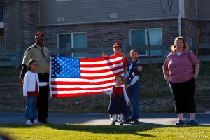 Trent Nelson  |  The Salt Lake Tribune
SFC Mike Jones, Utah National Guard, was welcomed home to Eagle Mountain by family, friends and neighbors who lined the streets of Eagle Mountain Friday, November 12, 2010. On his fourth deployment, Jones was injured in Afghanistan in September.