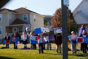 Trent Nelson  |  The Salt Lake Tribune
SFC Mike Jones, Utah National Guard, was welcomed home to Eagle Mountain by family, friends and neighbors who lined the streets of Eagle Mountain Friday, November 12, 2010. On his fourth deployment, Jones was injured in Afghanistan in September.