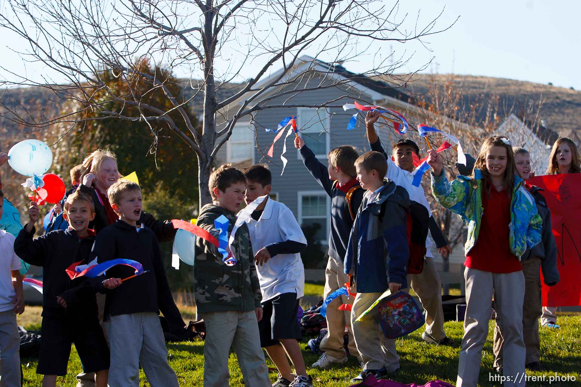 Trent Nelson  |  The Salt Lake Tribune
SFC Mike Jones, Utah National Guard, was welcomed home to Eagle Mountain by family, friends and neighbors who lined the streets of Eagle Mountain Friday, November 12, 2010. On his fourth deployment, Jones was injured in Afghanistan in September.