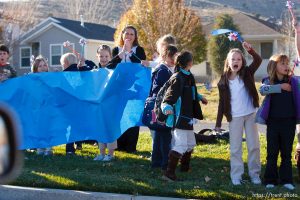 Trent Nelson  |  The Salt Lake Tribune
SFC Mike Jones, Utah National Guard, was welcomed home to Eagle Mountain by family, friends and neighbors who lined the streets of Eagle Mountain Friday, November 12, 2010. On his fourth deployment, Jones was injured in Afghanistan in September.