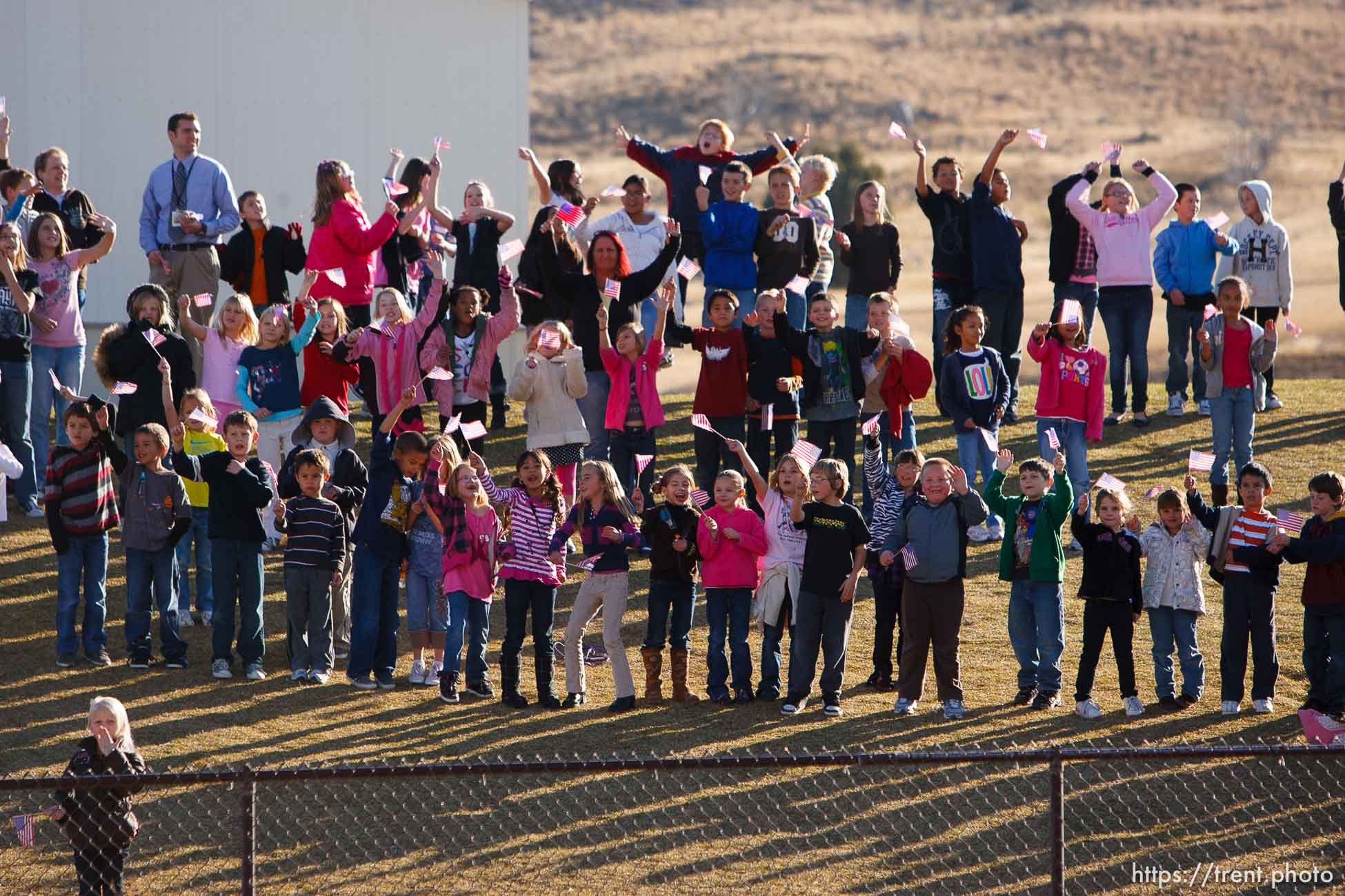 Trent Nelson  |  The Salt Lake Tribune
SFC Mike Jones, Utah National Guard, was welcomed home to Eagle Mountain by family, friends and neighbors who lined the streets of Eagle Mountain Friday, November 12, 2010. On his fourth deployment, Jones was injured in Afghanistan in September.