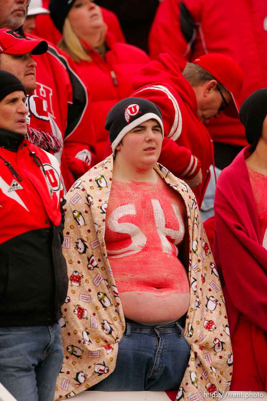 Trent Nelson  |  The Salt Lake Tribune

Utah fan with SH on his belly. as the Utes face BYU in the third quarter at Rice-Eccles Stadium Saturday, November 27, 2010.