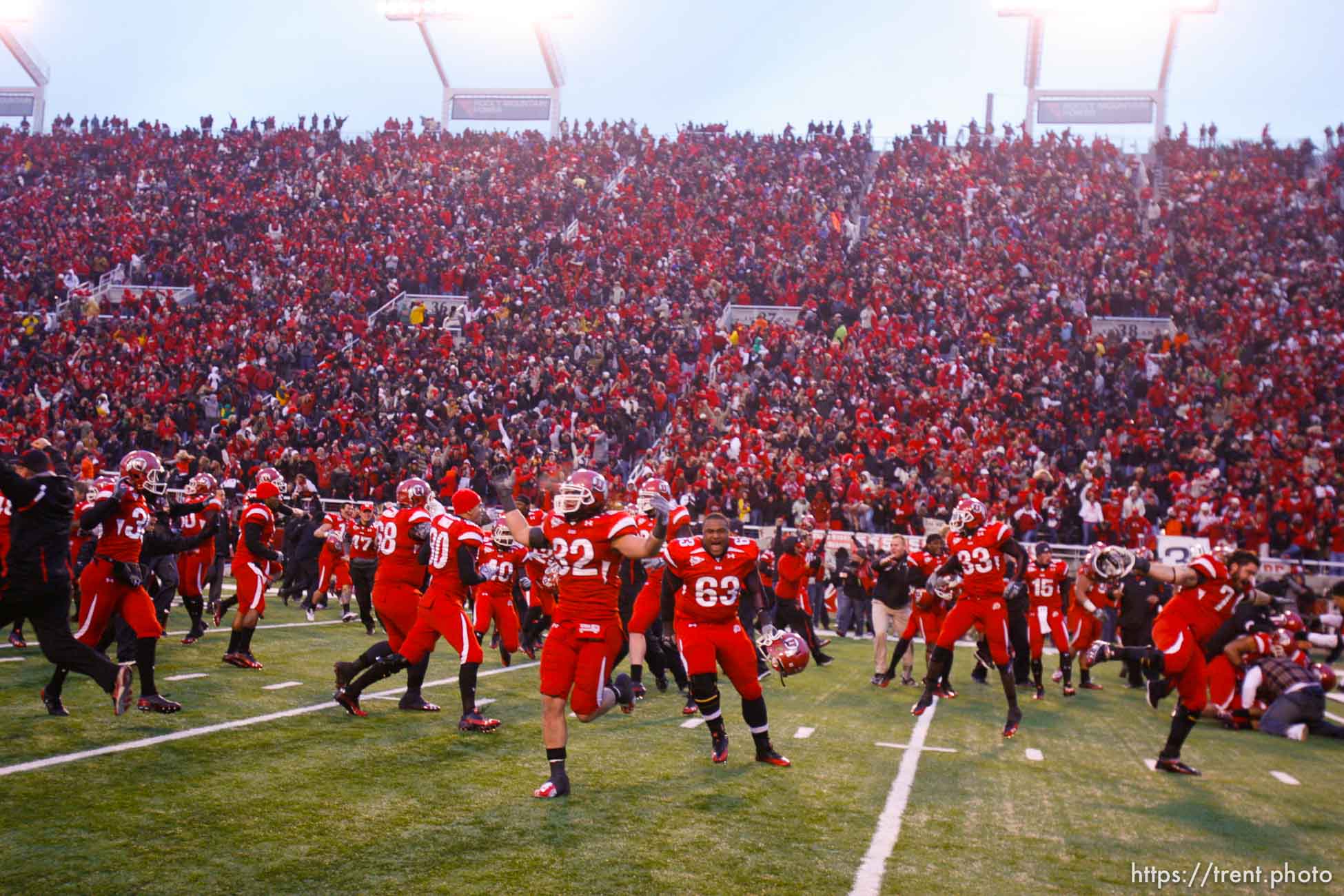 Trent Nelson  |  The Salt Lake Tribune

Fans flood the field after the Utes beat BYU on a blocked field goal attempt at Rice-Eccles Stadium Saturday, November 27, 2010. The final score was Utah 17-BYU 16.