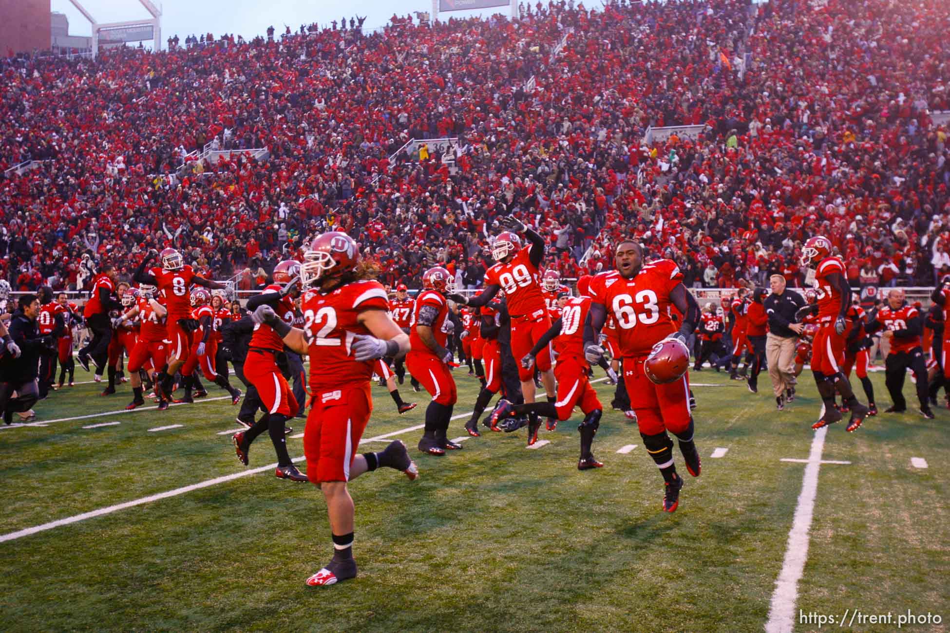 Trent Nelson  |  The Salt Lake Tribune

Fans flood the field after the Utes beat BYU on a blocked field goal attempt at Rice-Eccles Stadium Saturday, November 27, 2010. The final score was Utah 17-BYU 16.