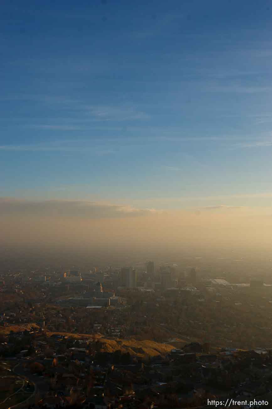 Trent Nelson  |  The Salt Lake Tribune
From Ensign Peak, the view of an inversion over Salt Lake City. Tuesday, December 7, 2010.