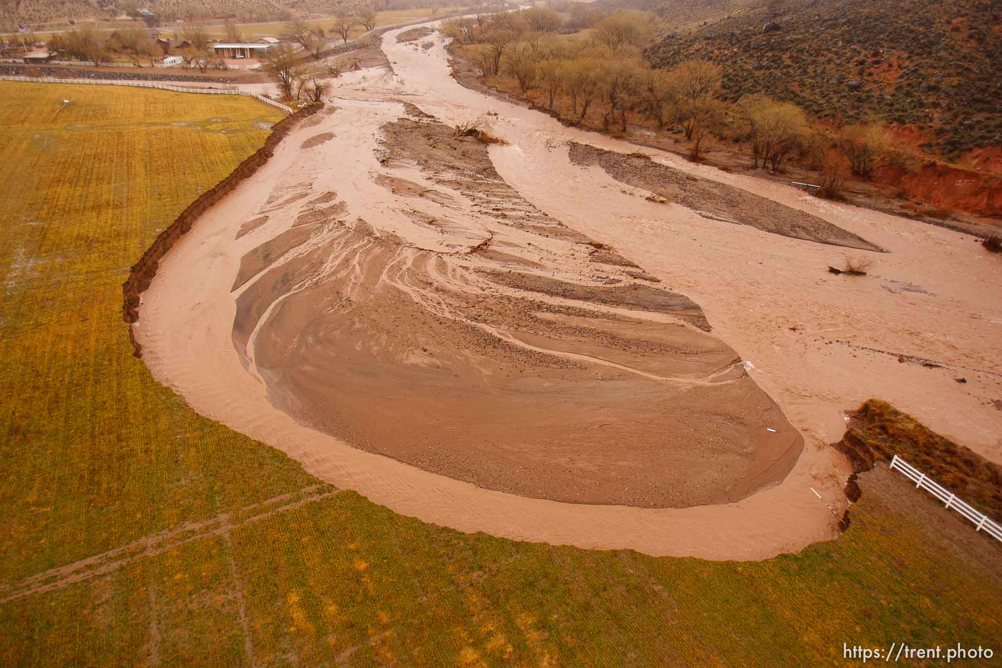 Trent Nelson  |  The Salt Lake Tribune
A large field near Gunlock, eroded by the flooding waters of the Santa Clara River  Wednesday, December 22, 2010.