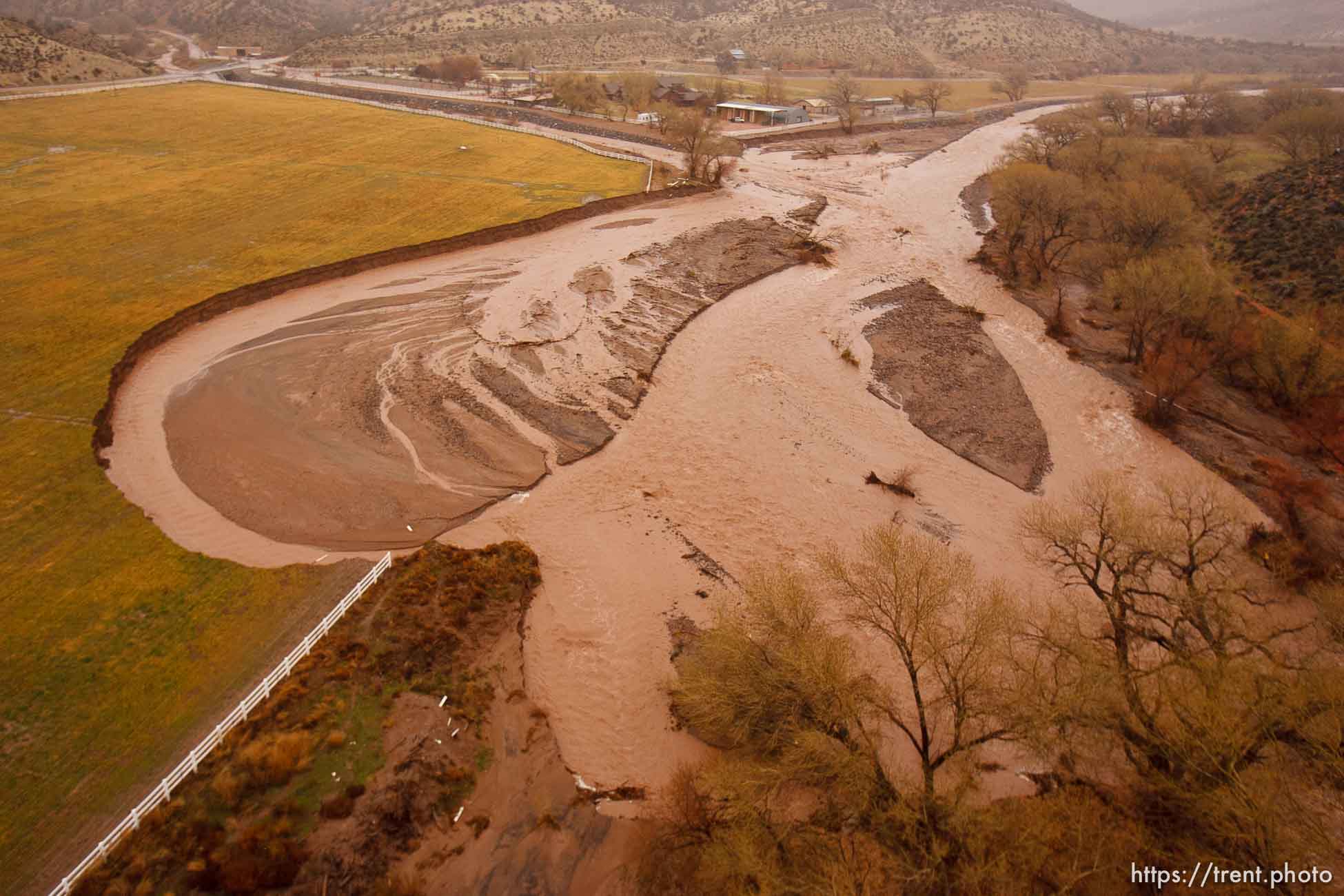 Trent Nelson  |  The Salt Lake Tribune
A large field near Gunlock, eroded by the flooding waters of the Santa Clara River  Wednesday, December 22, 2010.