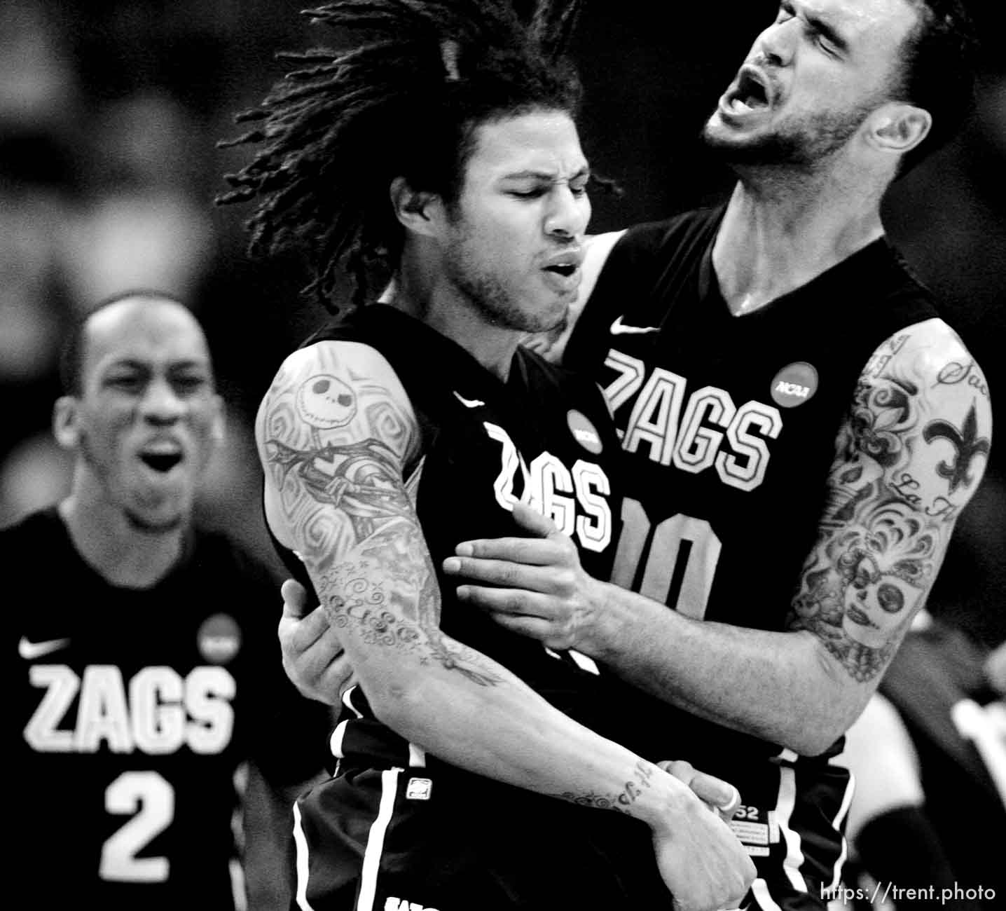 Gonzaga's Robert Sacre Gonzaga's Steven Gray  as BYU defeats Gonzaga in the NCAA Tournament, men's college basketball at the Pepsi Center in Denver, Colorado, Saturday, March 19, 2011, earning a trip to the Sweet 16.