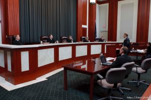 Trent Nelson  |  The Salt Lake Tribune
Attorney Rod Parker addresses the Utah Supreme Court, who heard arguments in Salt Lake City, Utah, Tuesday, April 12, 2011, on cases involving the FLDS Church's United Effort Plan (UEP) land trust.