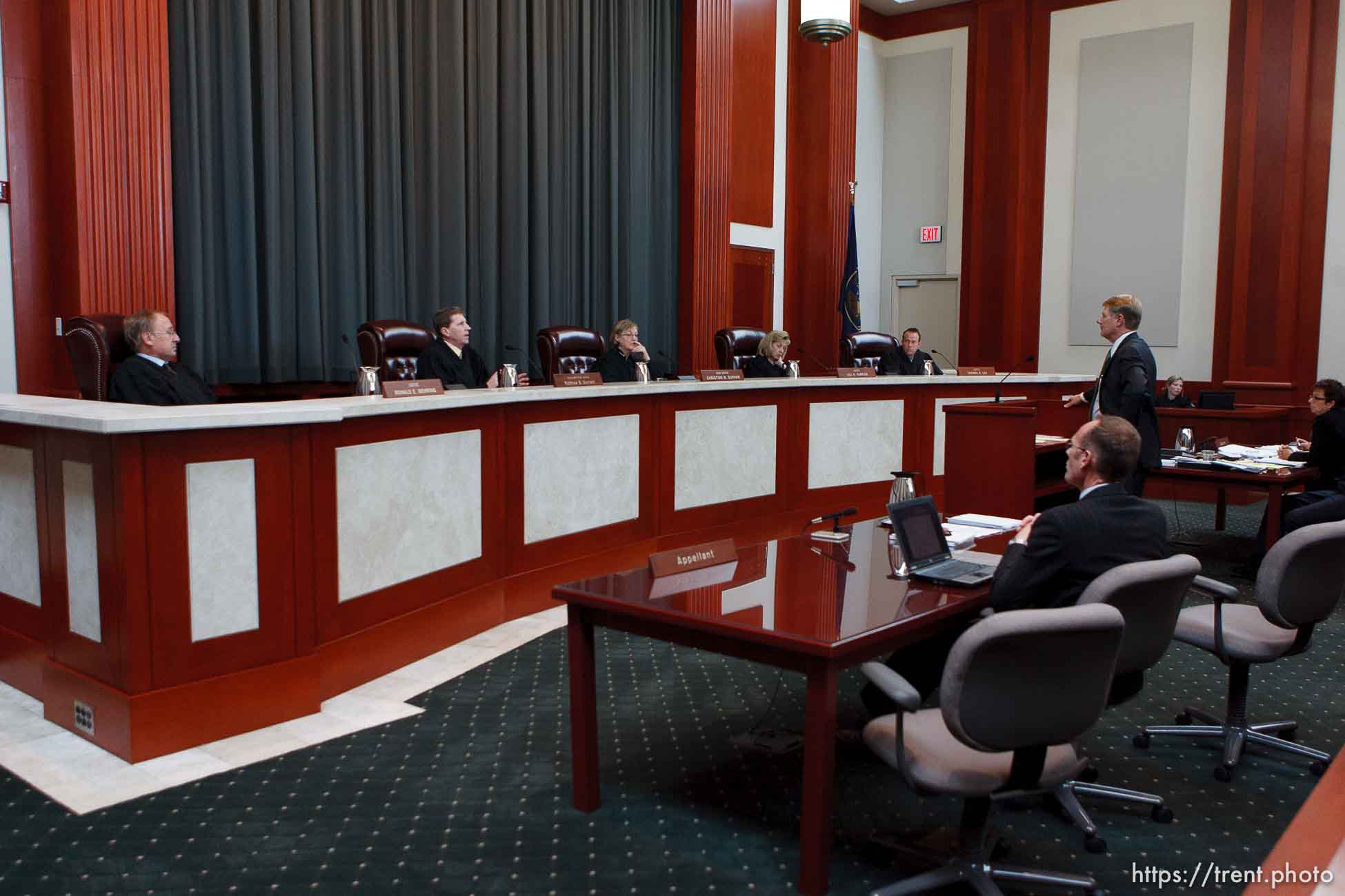 Trent Nelson  |  The Salt Lake Tribune
Attorney Rod Parker addresses the Utah Supreme Court, who heard arguments in Salt Lake City, Utah, Tuesday, April 12, 2011, on cases involving the FLDS Church's United Effort Plan (UEP) land trust.