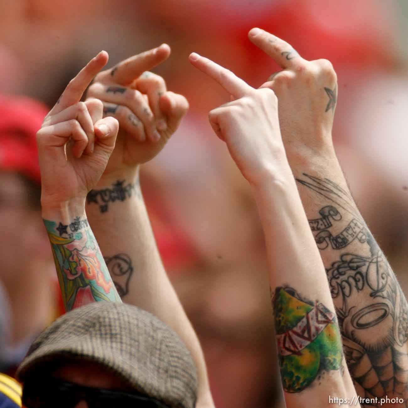 Trent Nelson  |  The Salt Lake Tribune
Real Salt Lake vs. Chivas US, MLS Soccer at Rio Tinto Stadium in Sandy, Utah, Saturday, May 7, 2011. RSL fans flip off chivas fans