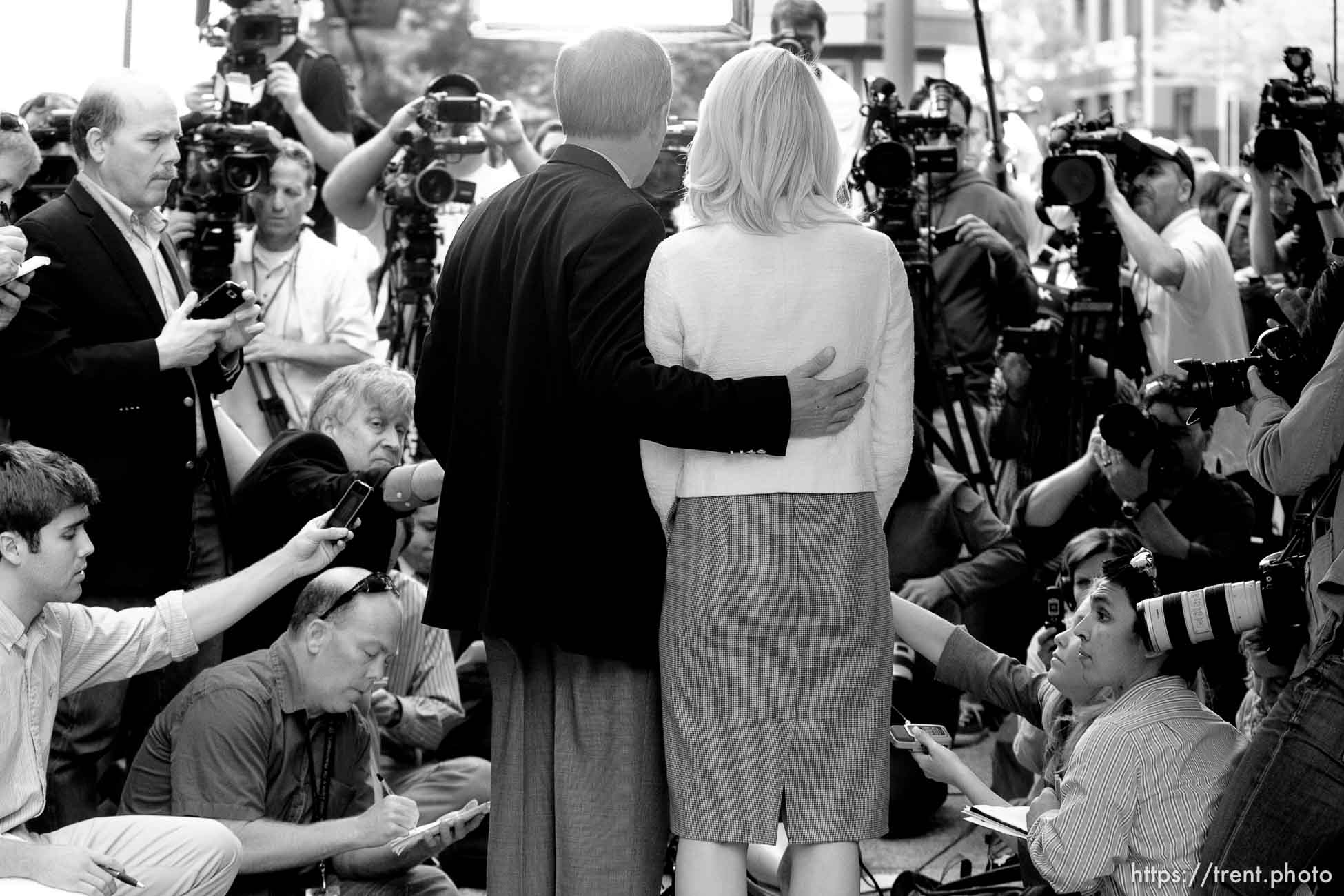 Elizabeth Smart and Ed Smart address the media after Brian David Mitchell was sentenced to life in prison for his role in the kidnapping of Elizabeth Smart, in Salt Lake City, Utah, Wednesday, May 25, 2011. jim urquhart