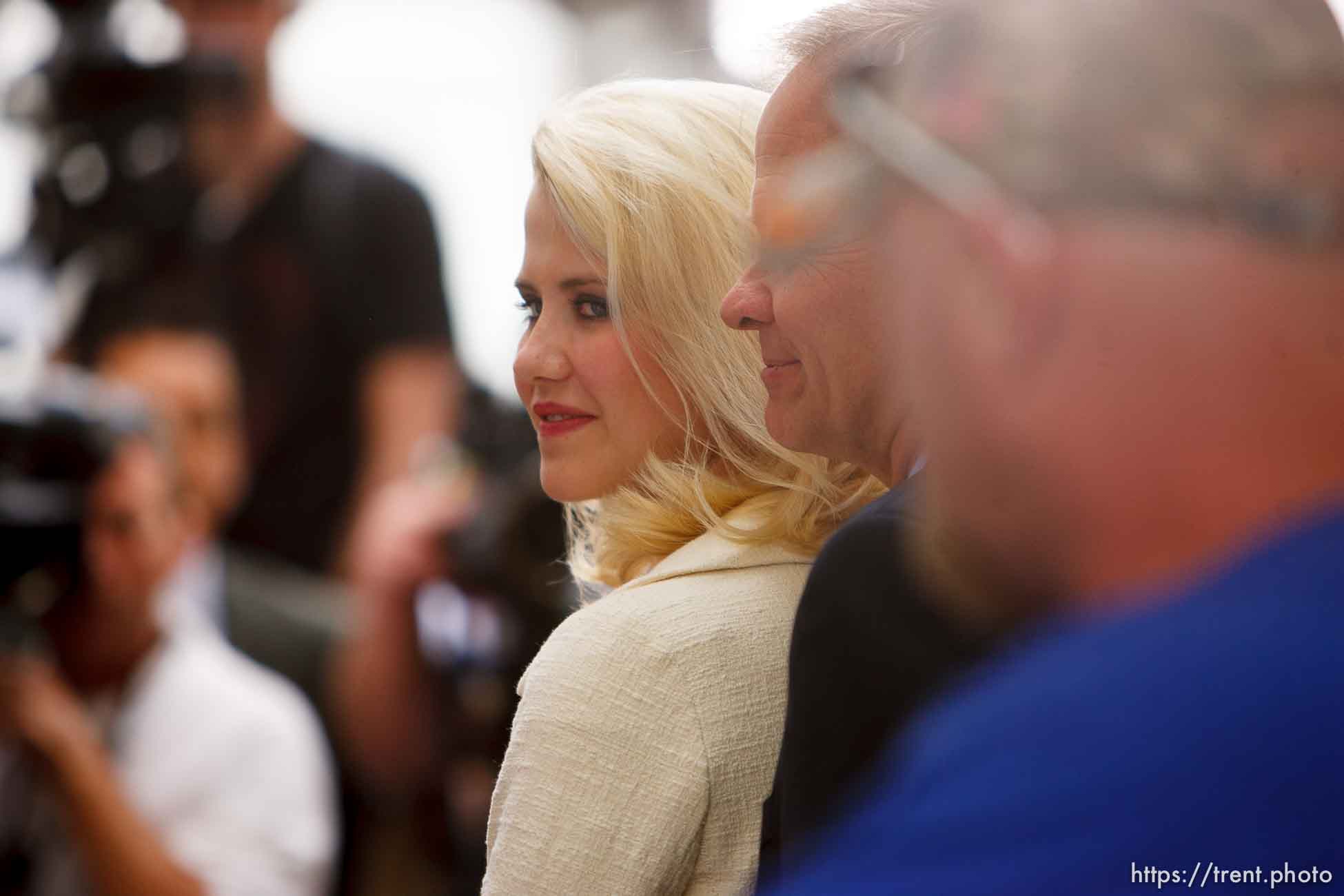 Elizabeth Smart and Ed Smart address the media after Brian David Mitchell was sentenced to life in prison for his role in the kidnapping of Elizabeth Smart, in Salt Lake City, Utah, Wednesday, May 25, 2011.