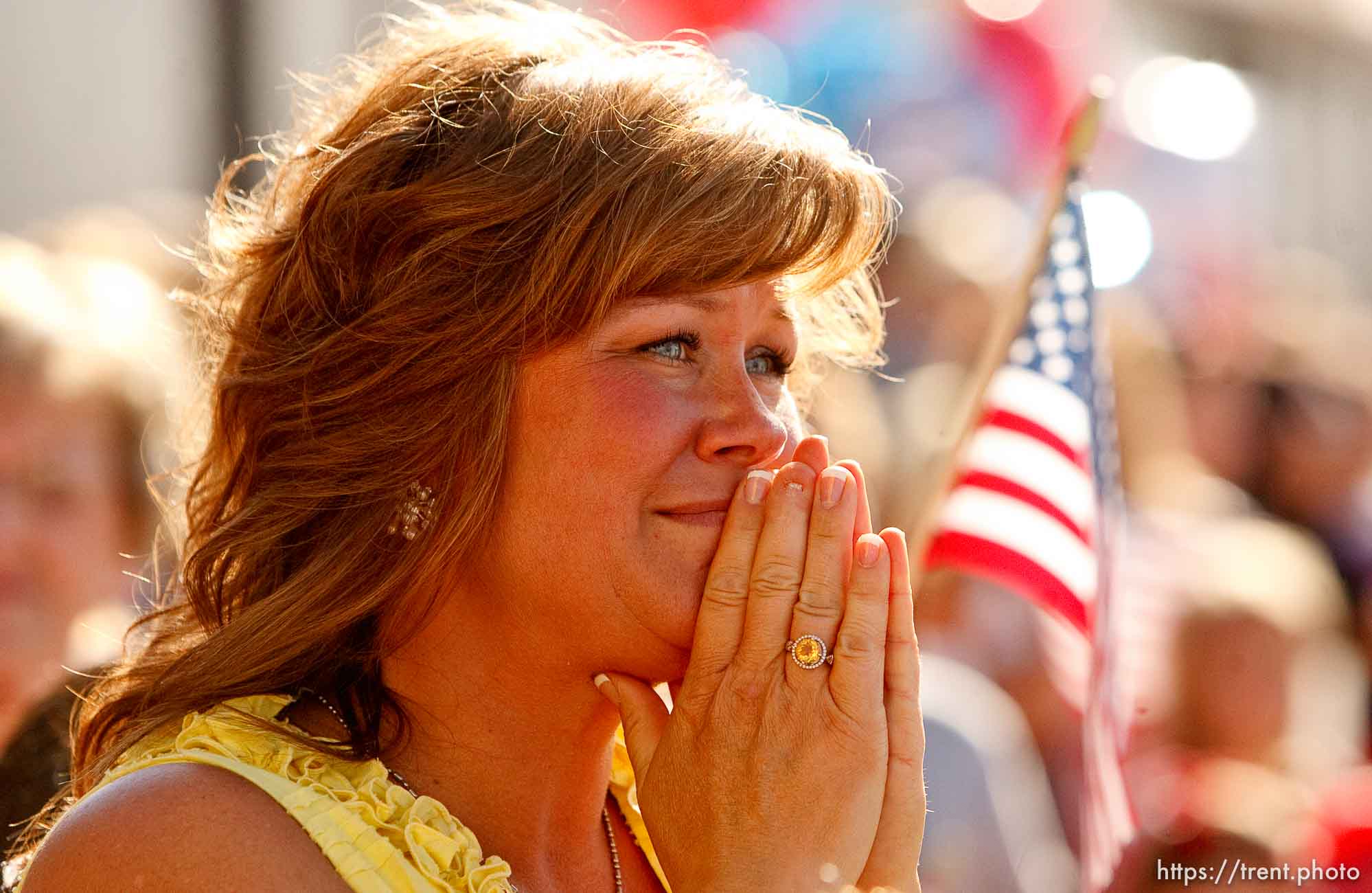 Trent Nelson  |  The Salt Lake Tribune
Amy Lyskowski awaits the return of her husband, Tech Sergeant Steve Lyskowski, as the 729th Air Control Squadron returned to Hill Air Force Base in Layton, Utah, after six months in Afghanistan Wednesday, July 20, 2011.