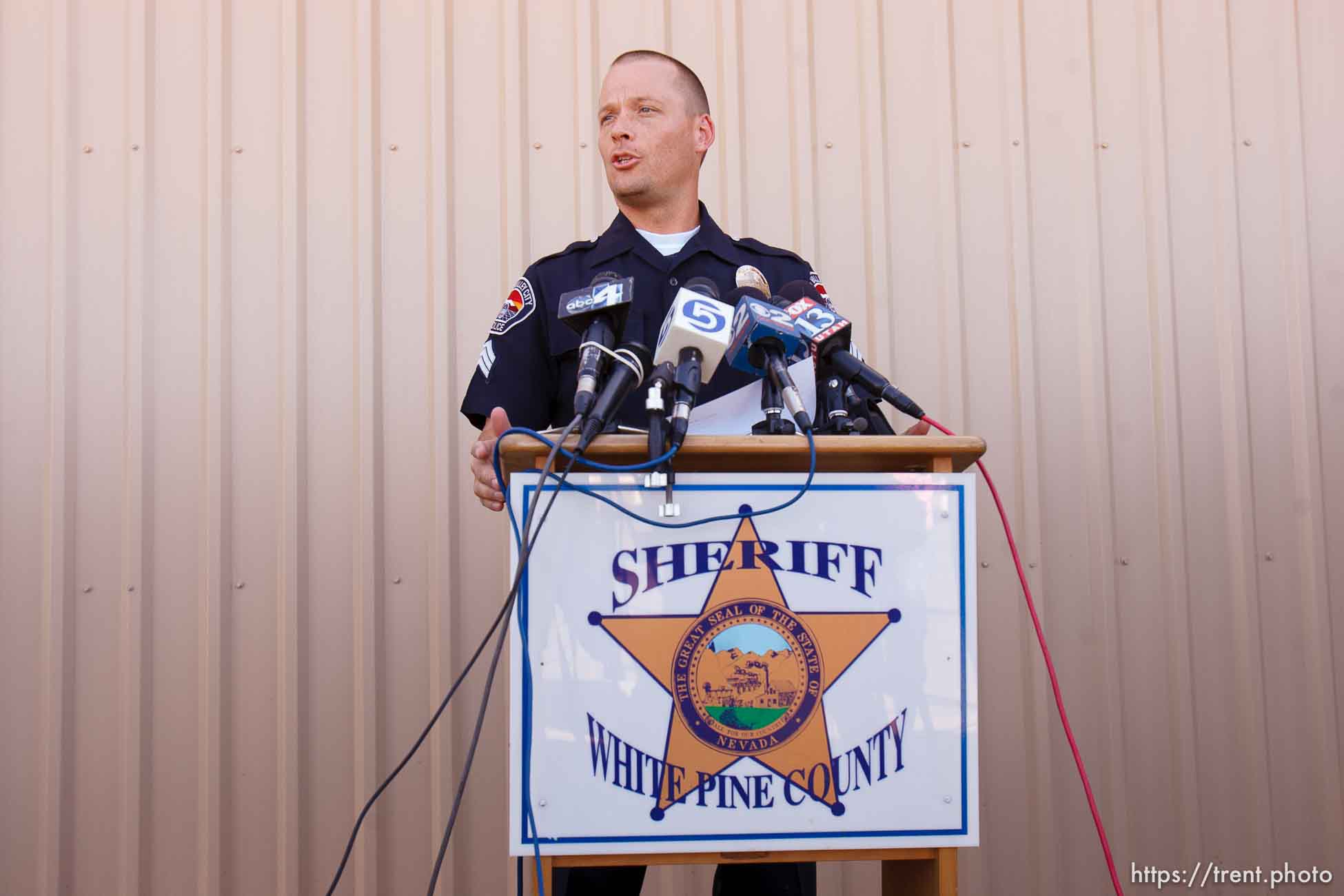 Trent Nelson  |  The Salt Lake Tribune
West Valley City public information officer Mike Powell speaks at a press conference regarding the 2009 disappearance of Susan Powell, in Ely, Nevada, Friday August 19, 2011