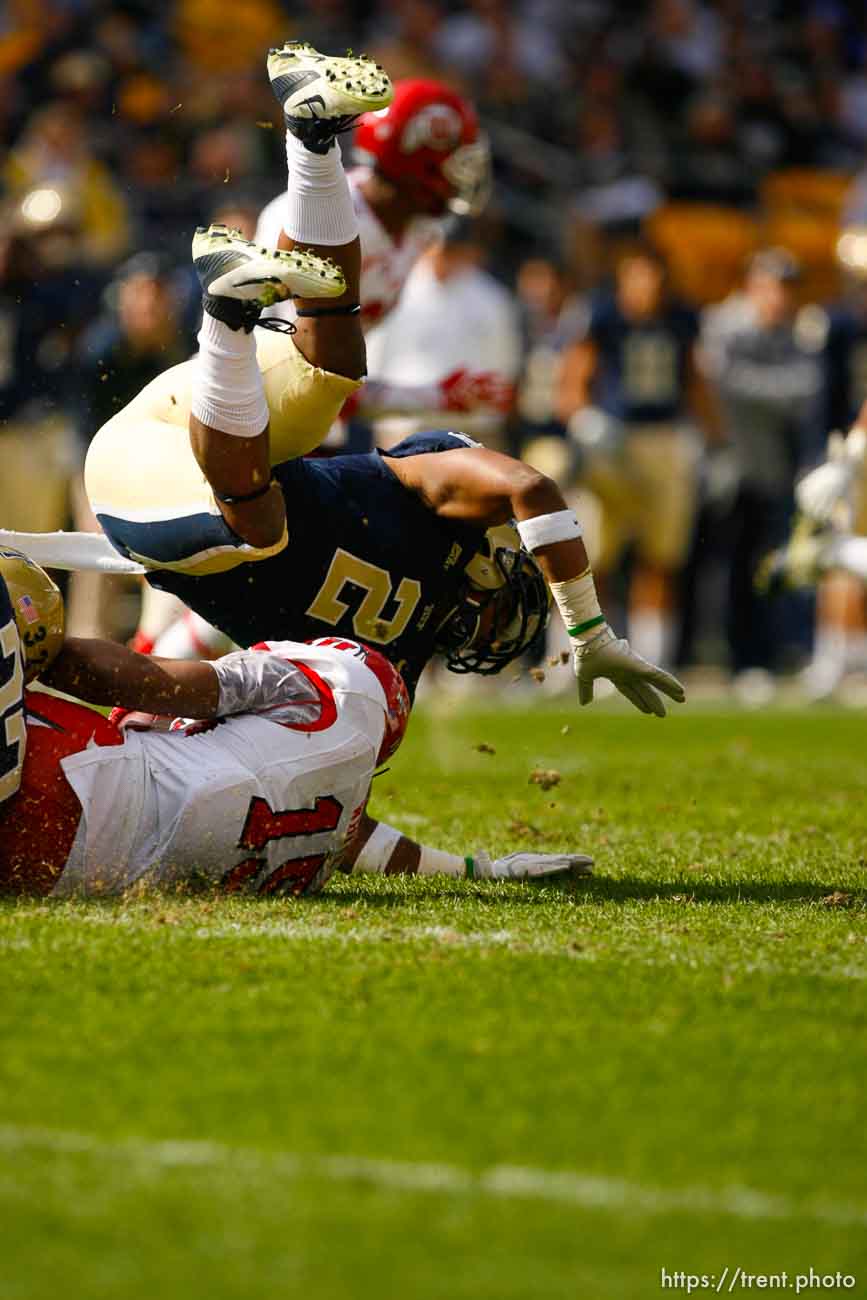 Trent Nelson  |  The Salt Lake Tribune
Pitt's K'Waun Williams tackles Utah's John White during the second half. Utah vs. Pitt, college football at Heinz Field Stadium in Pittsburgh, Pennsylvania, Saturday, October 15, 2011.