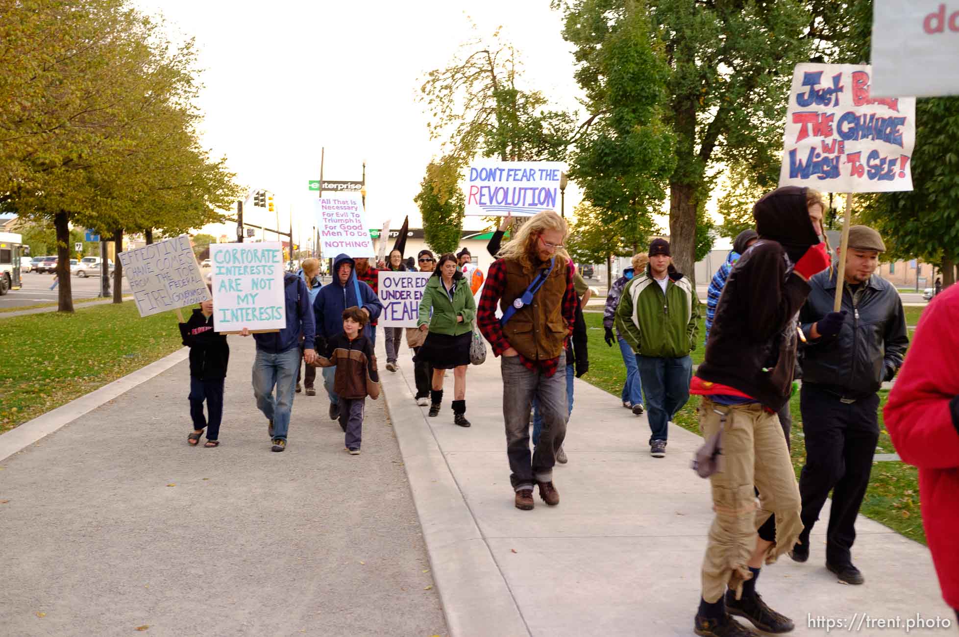 Trent Nelson  |  The Salt Lake Tribune
About two dozen protesters with Occupy Salt Lake marched from Pioneer Park to the Public Safety Building in Salt Lake City, Utah on Wednesday, October 26, 2011. They lit candles to show appreciation for the Salt Lake City police, but to protest the actions of the police in Oakland (California).