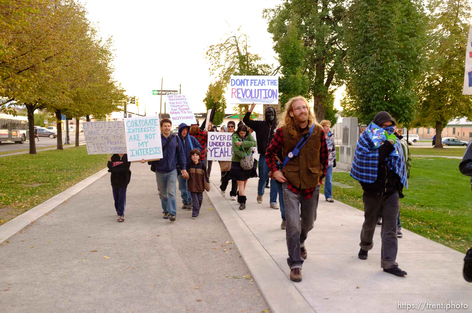 Trent Nelson  |  The Salt Lake Tribune
About two dozen protesters with Occupy Salt Lake marched from Pioneer Park to the Public Safety Building in Salt Lake City, Utah on Wednesday, October 26, 2011. They lit candles to show appreciation for the Salt Lake City police, but to protest the actions of the police in Oakland (California).